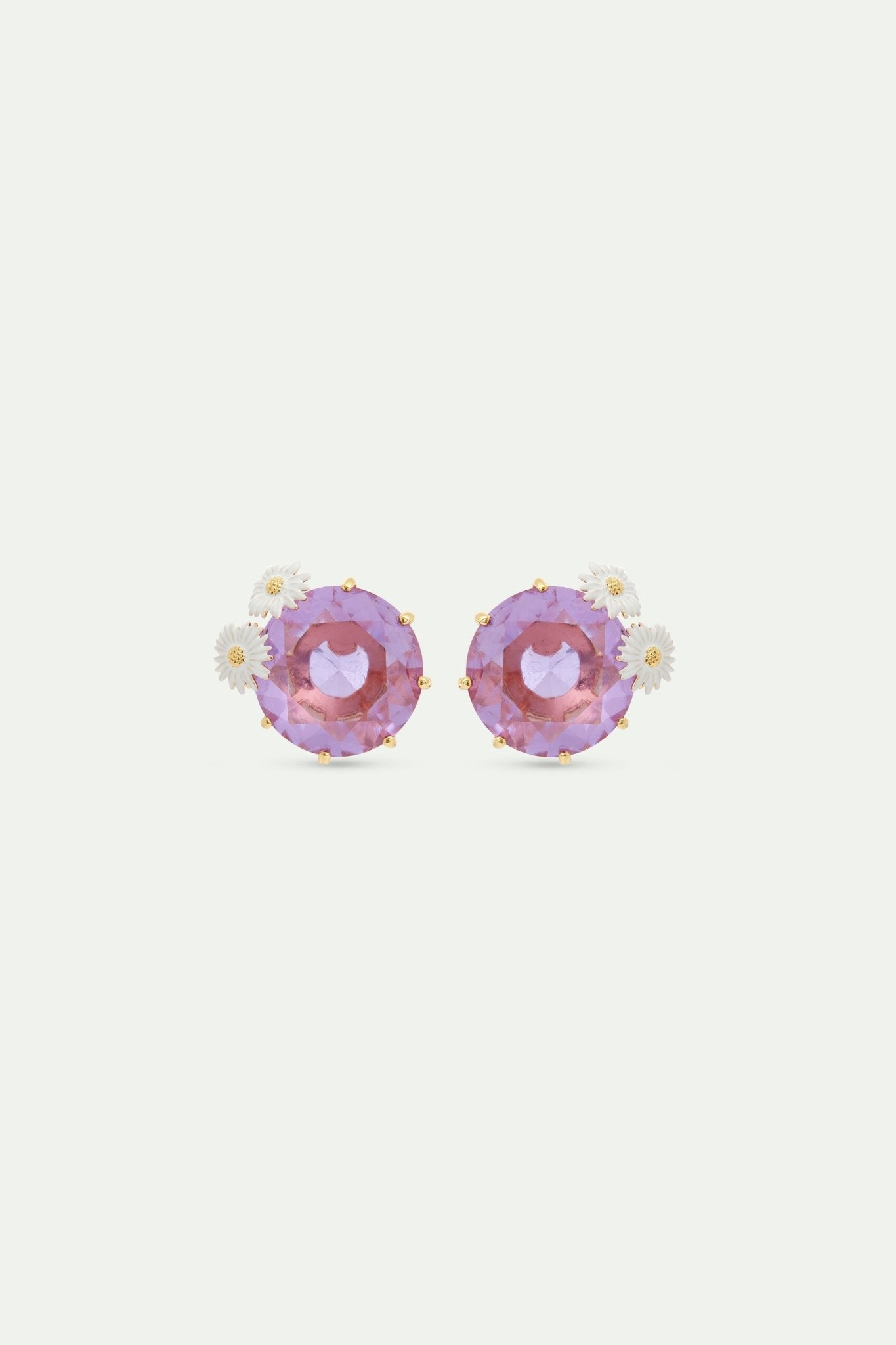 Lavender Diamantine round stone sleeper earrings with daisies | AVLD1402 - Les Nereides
