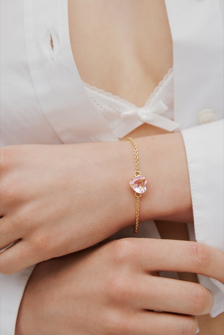 Light Pink Diamantine Fine Bracelet With Heart - Shaped Stone | AWLD2531 - Les Nereides