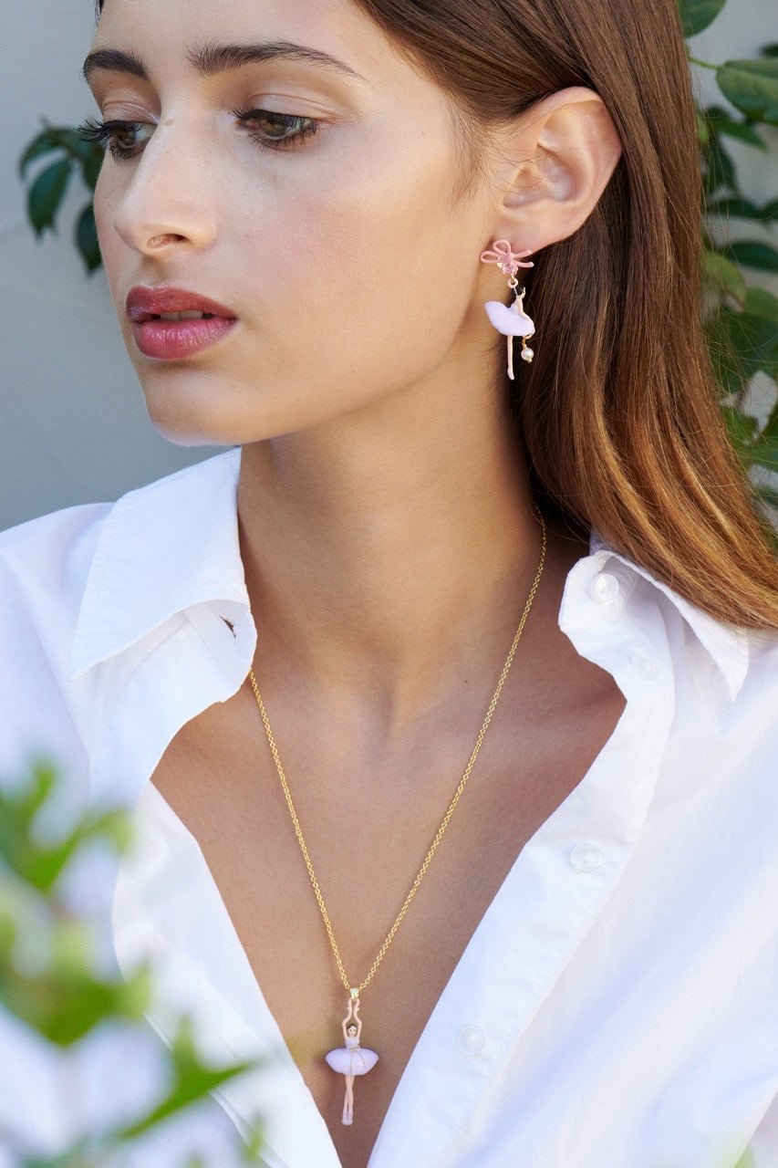 Lilac Ballerina With Ribbon Asymmetrical Earrings | ALDD1081 - Les Nereides