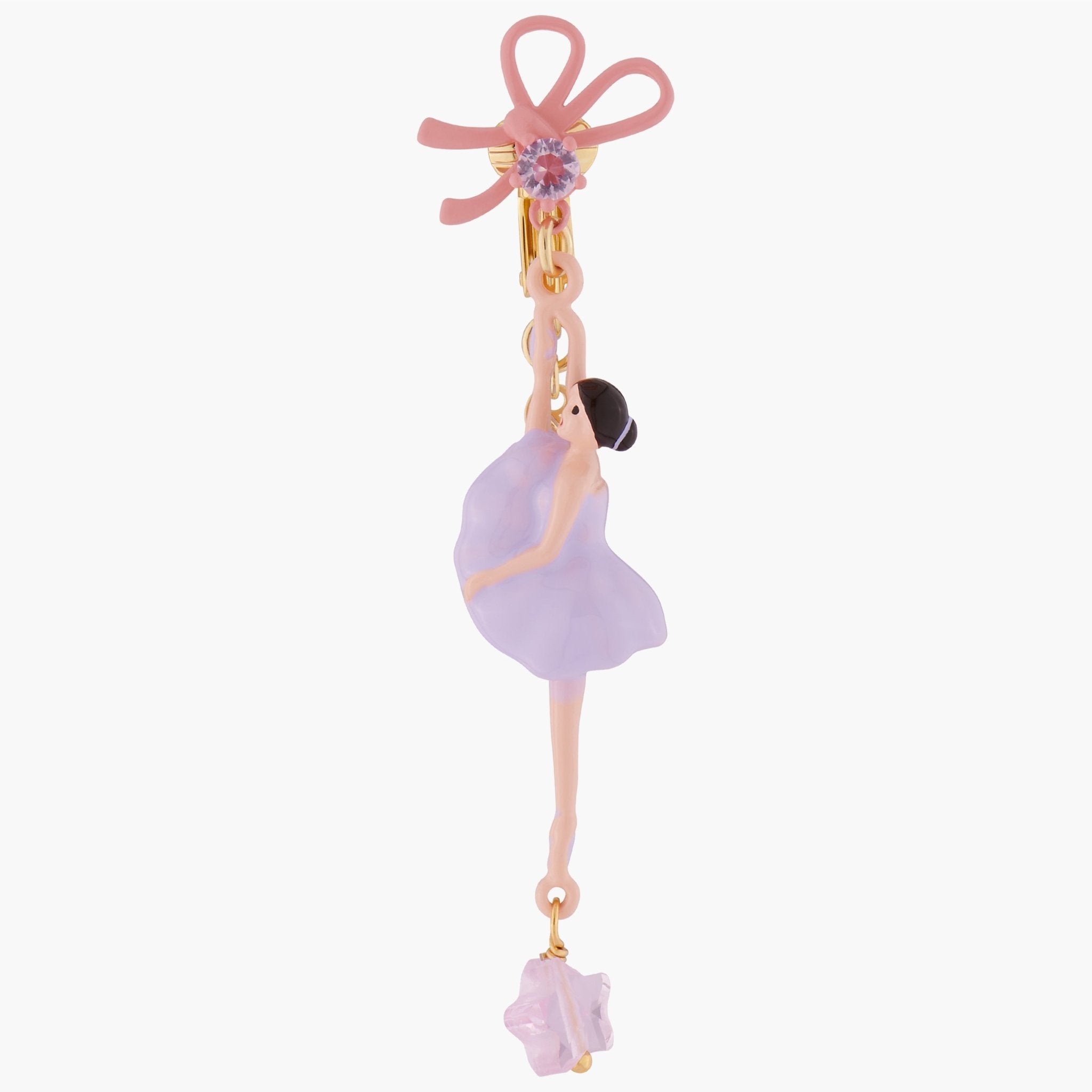 Lilac Ballerina With Ribbon Asymmetrical Earrings | ALDD1081 - Les Nereides