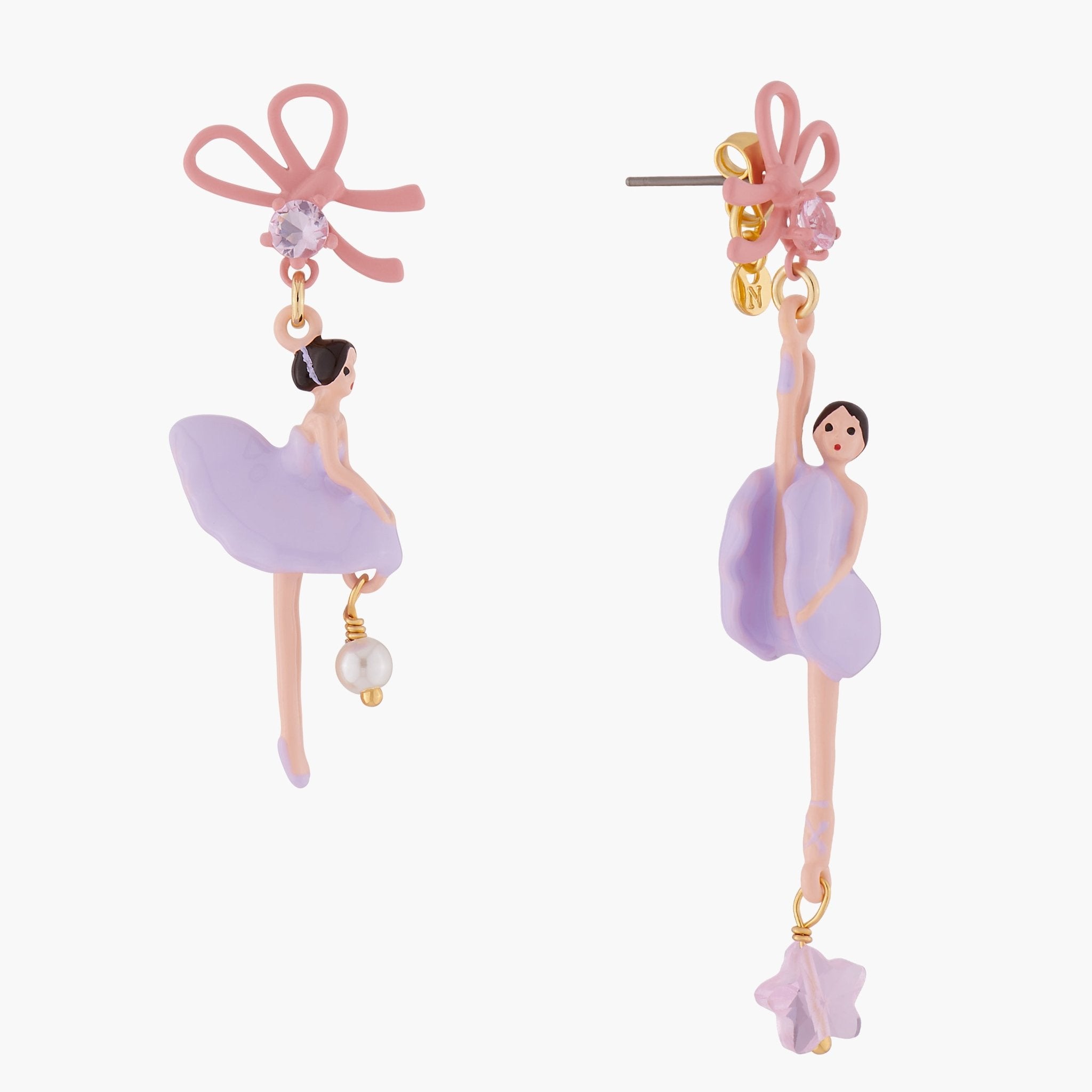 Lilac Ballerina With Ribbon Asymmetrical Earrings | ALDD1081 - Les Nereides