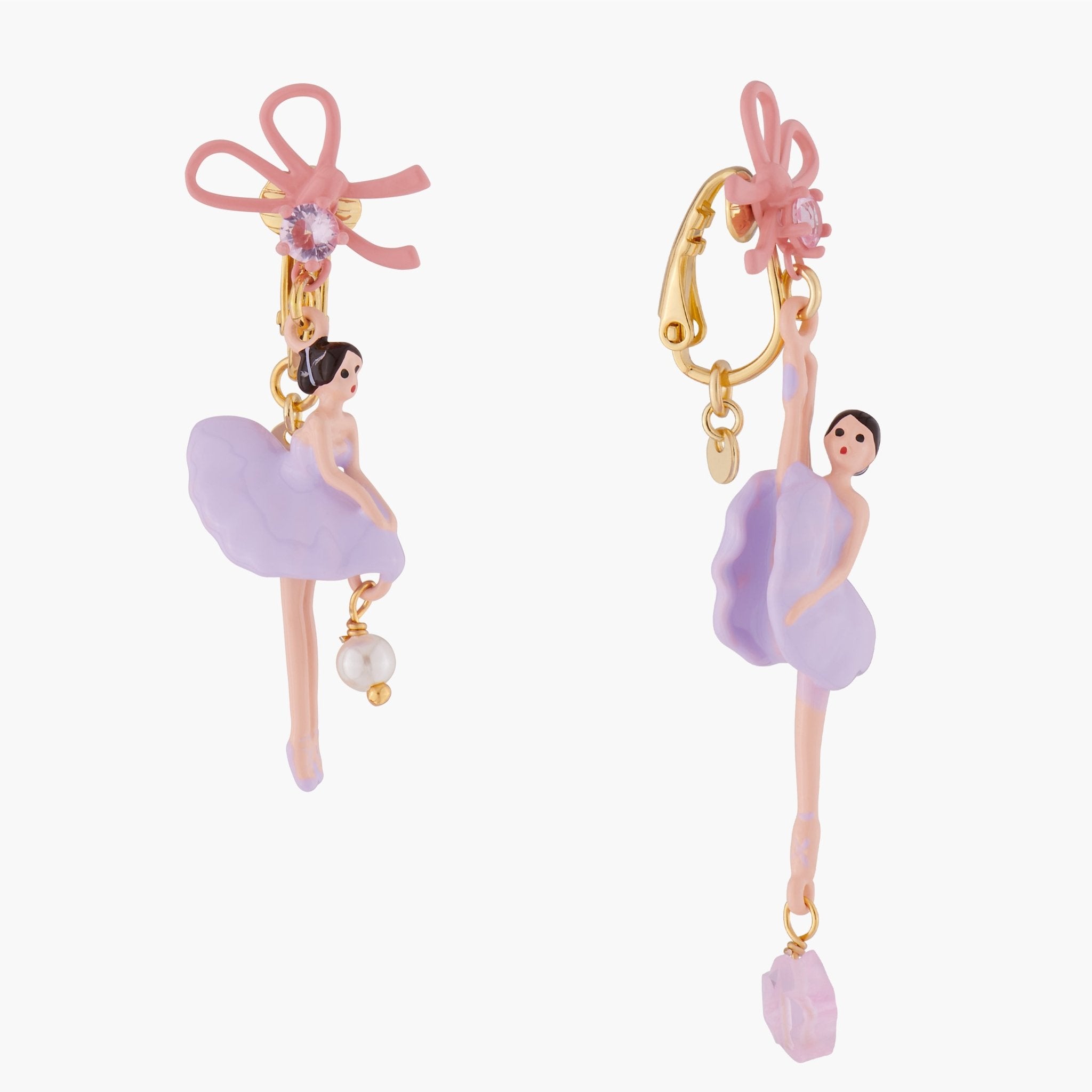 Lilac Ballerina With Ribbon Asymmetrical Earrings | ALDD1081 - Les Nereides