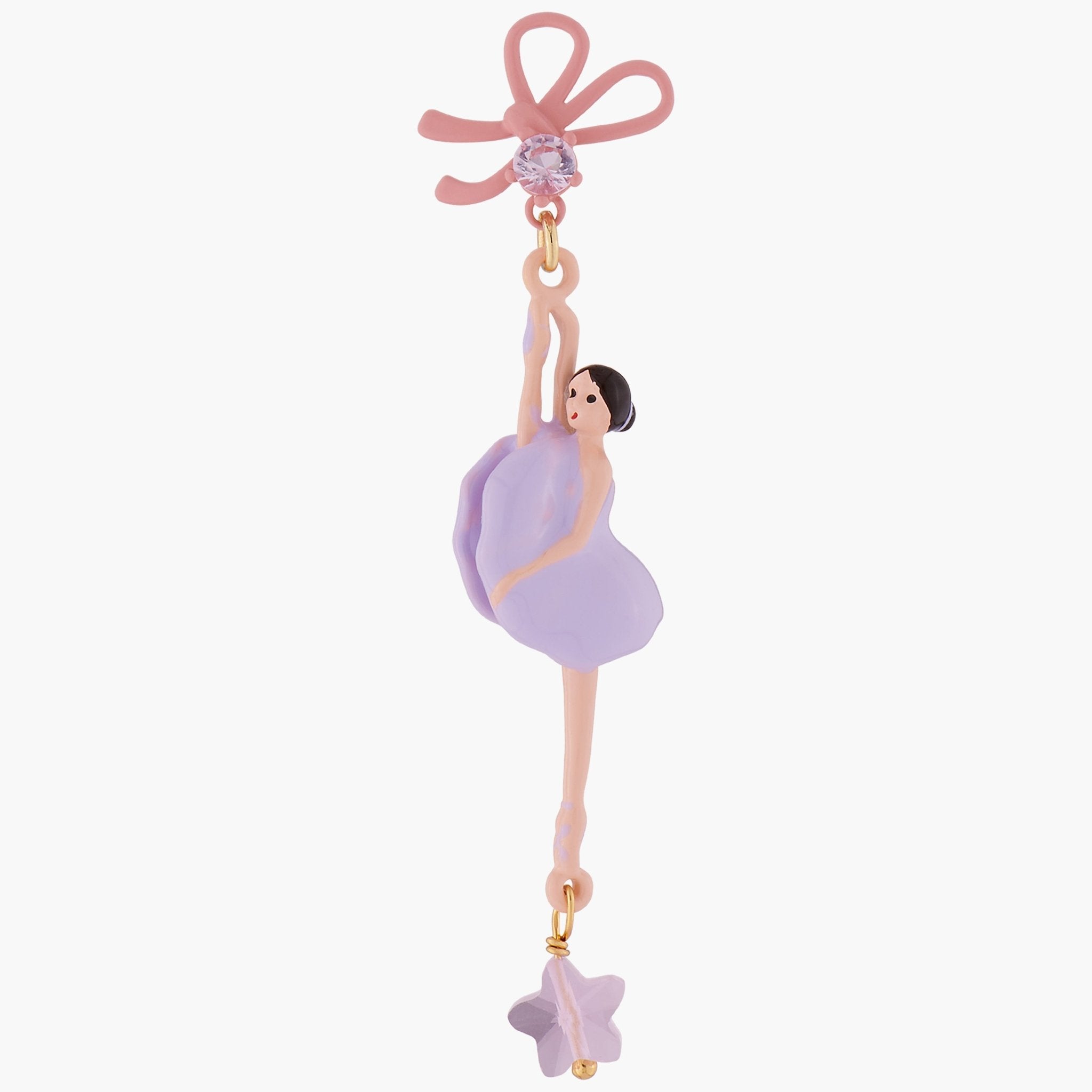Lilac Ballerina With Ribbon Asymmetrical Earrings | ALDD1081 - Les Nereides