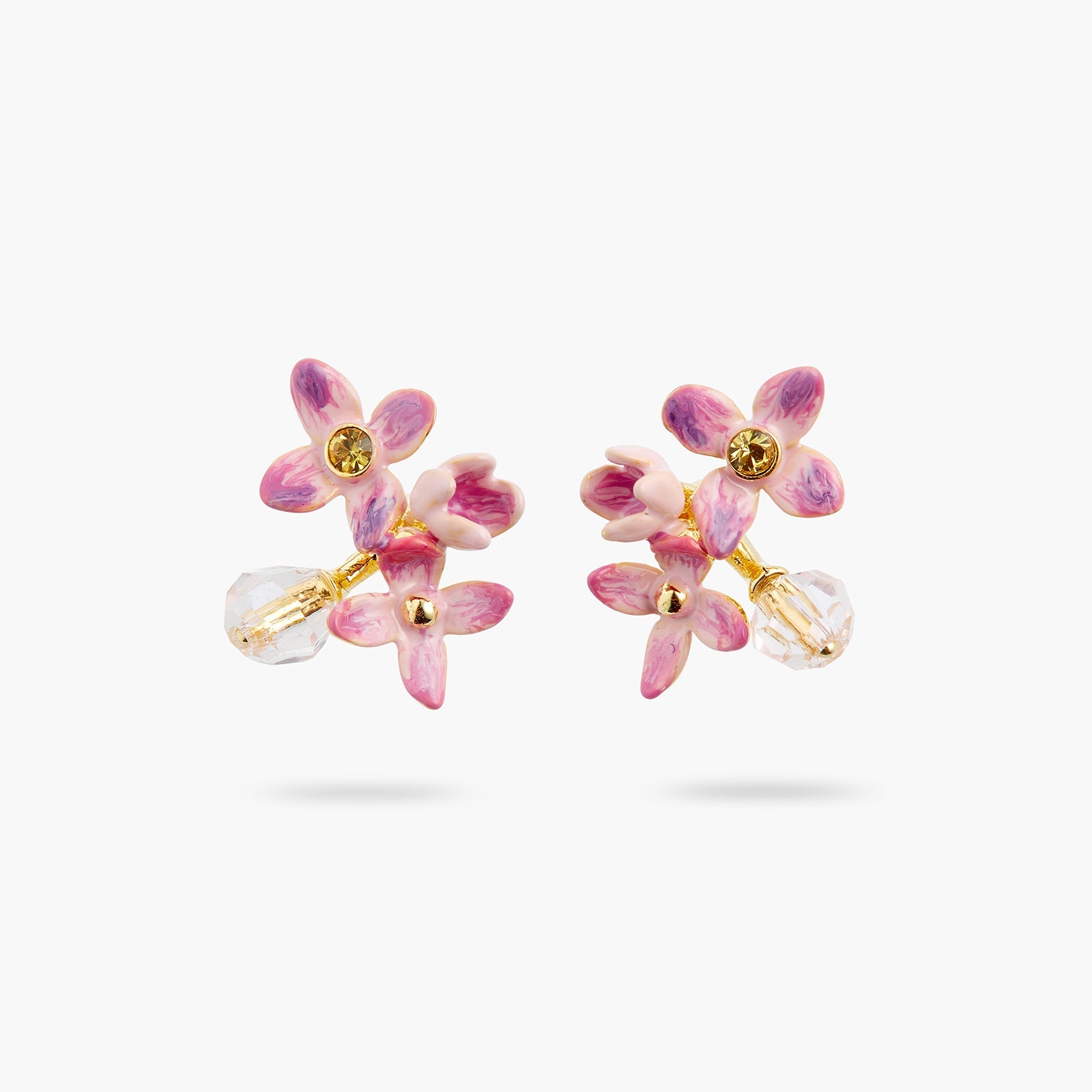 Lilac Flower And Cut Crystal Bead Earrings | ATPO1041 - Les Nereides