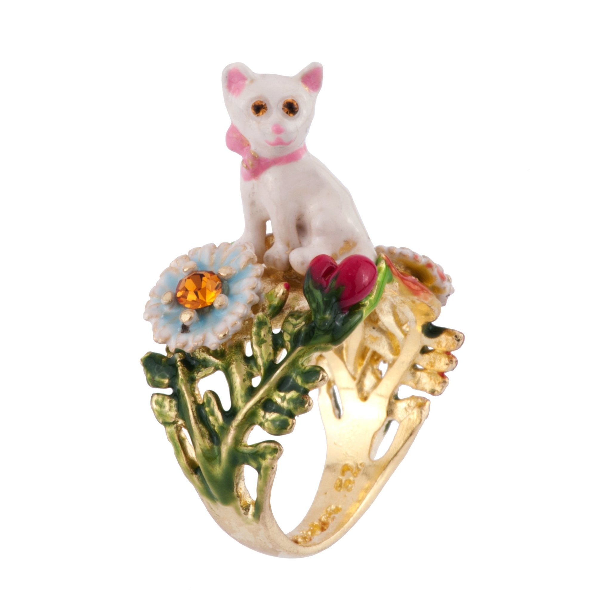 Little Cats Cat With Flowers Rings | AFLC602/11 - Les Nereides