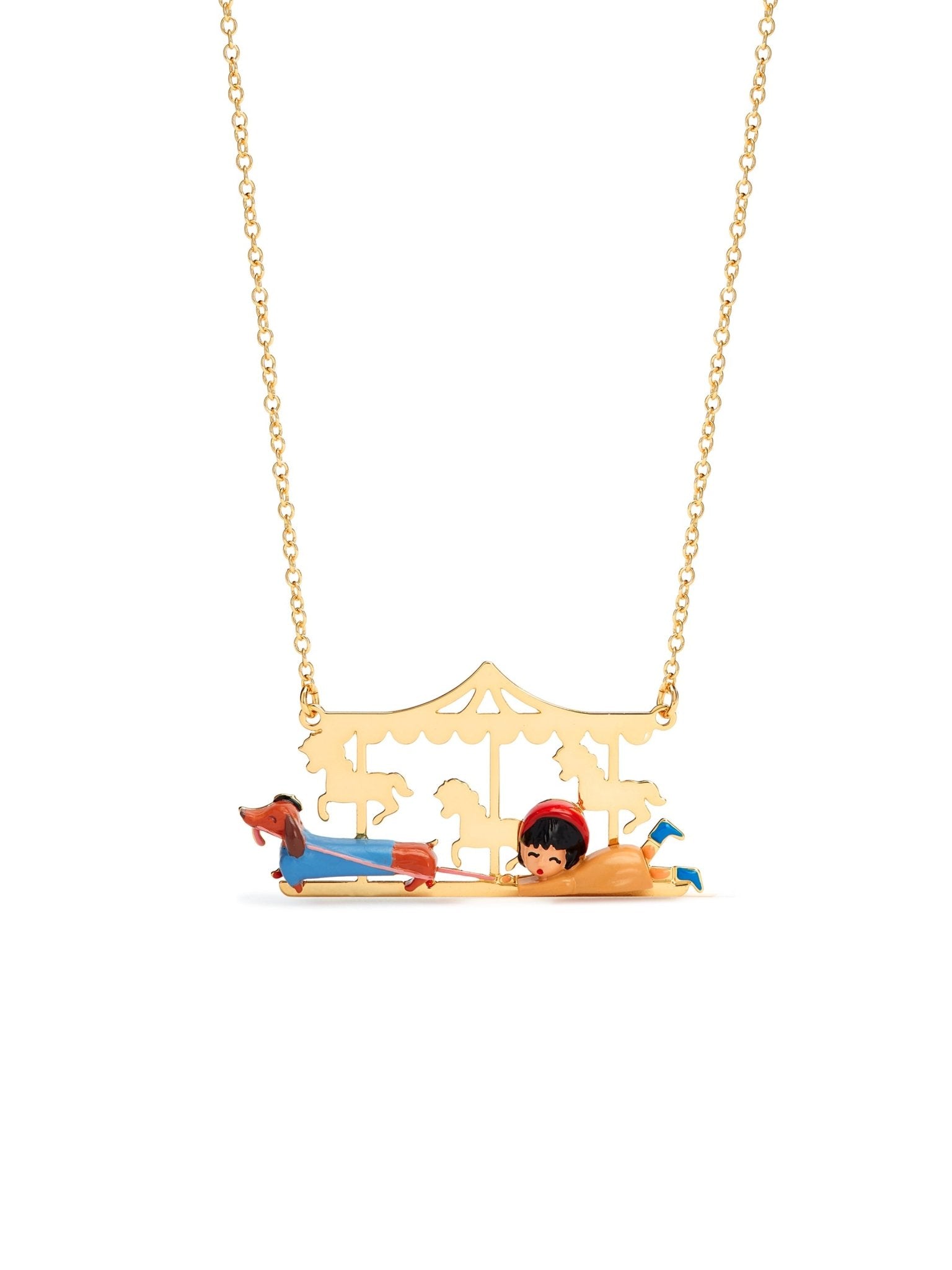 Little Girl And Dachshund Statement Necklace | AUTO3021 - Les Nereides