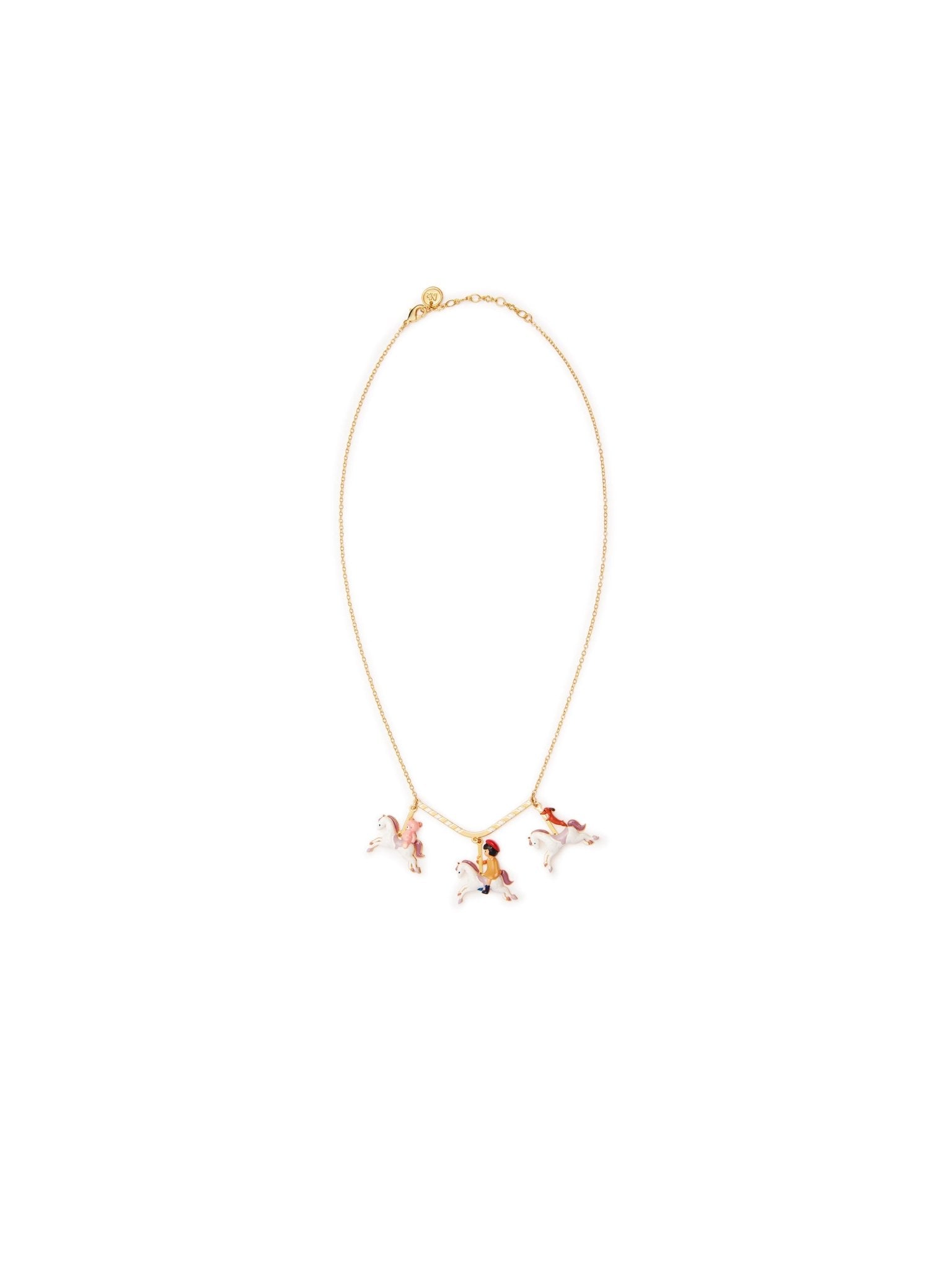 Little Girl, Dachshund And Teddy Bear On A Carousel Statement Necklace | AUTO3041 - Les Nereides