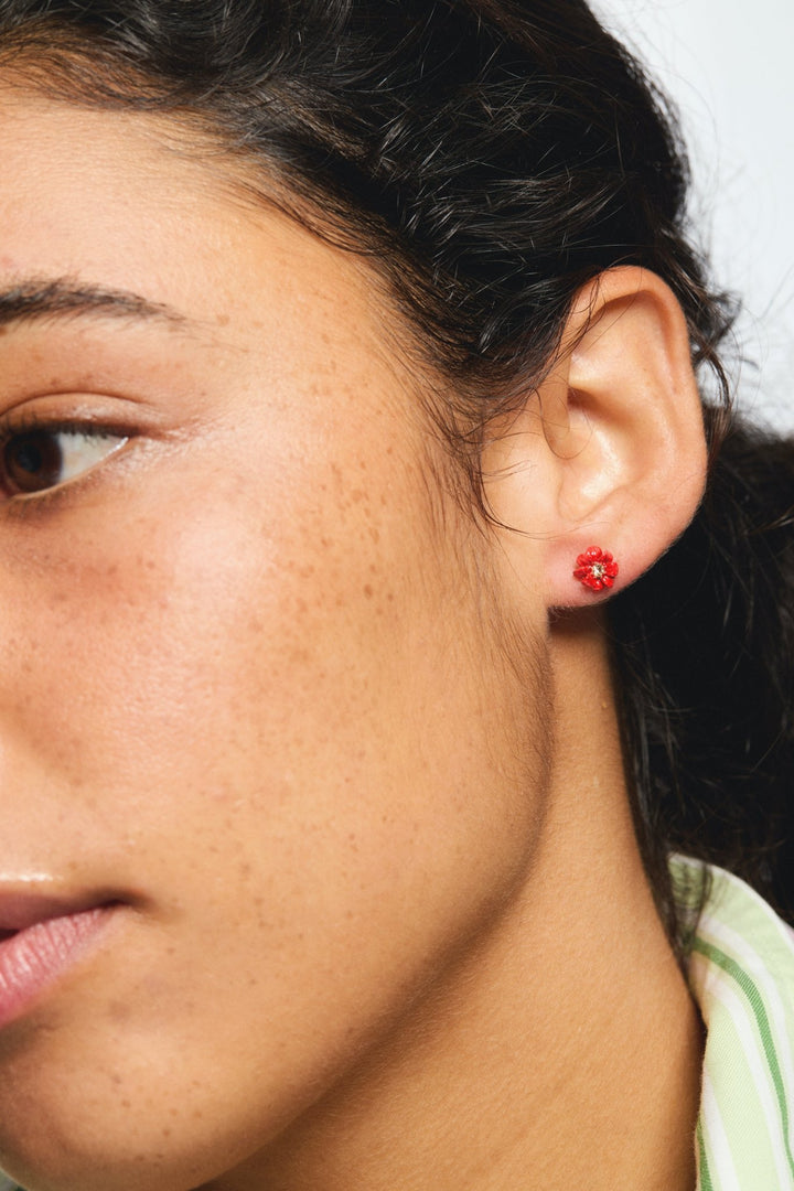 Little red and orange zinnia flowers earrings | AVFR1061 - Les Nereides