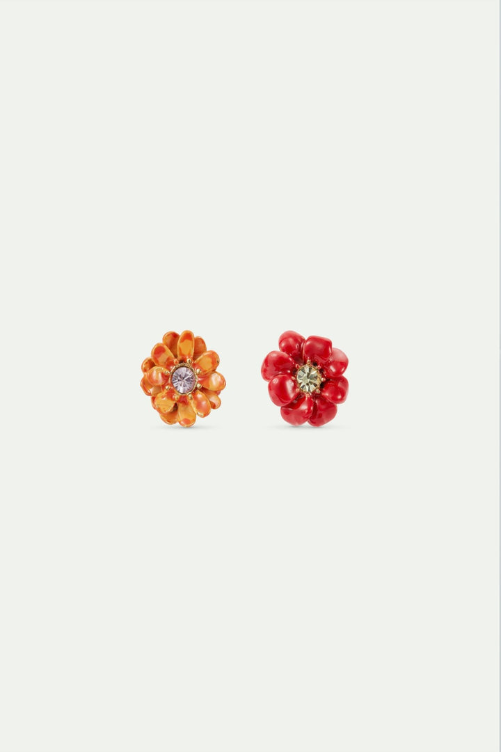 Little red and orange zinnia flowers earrings | AVFR1061 - Les Nereides