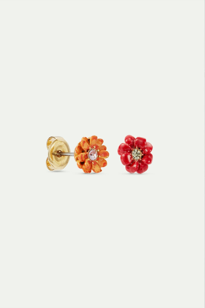 Little red and orange zinnia flowers earrings | AVFR1061 - Les Nereides