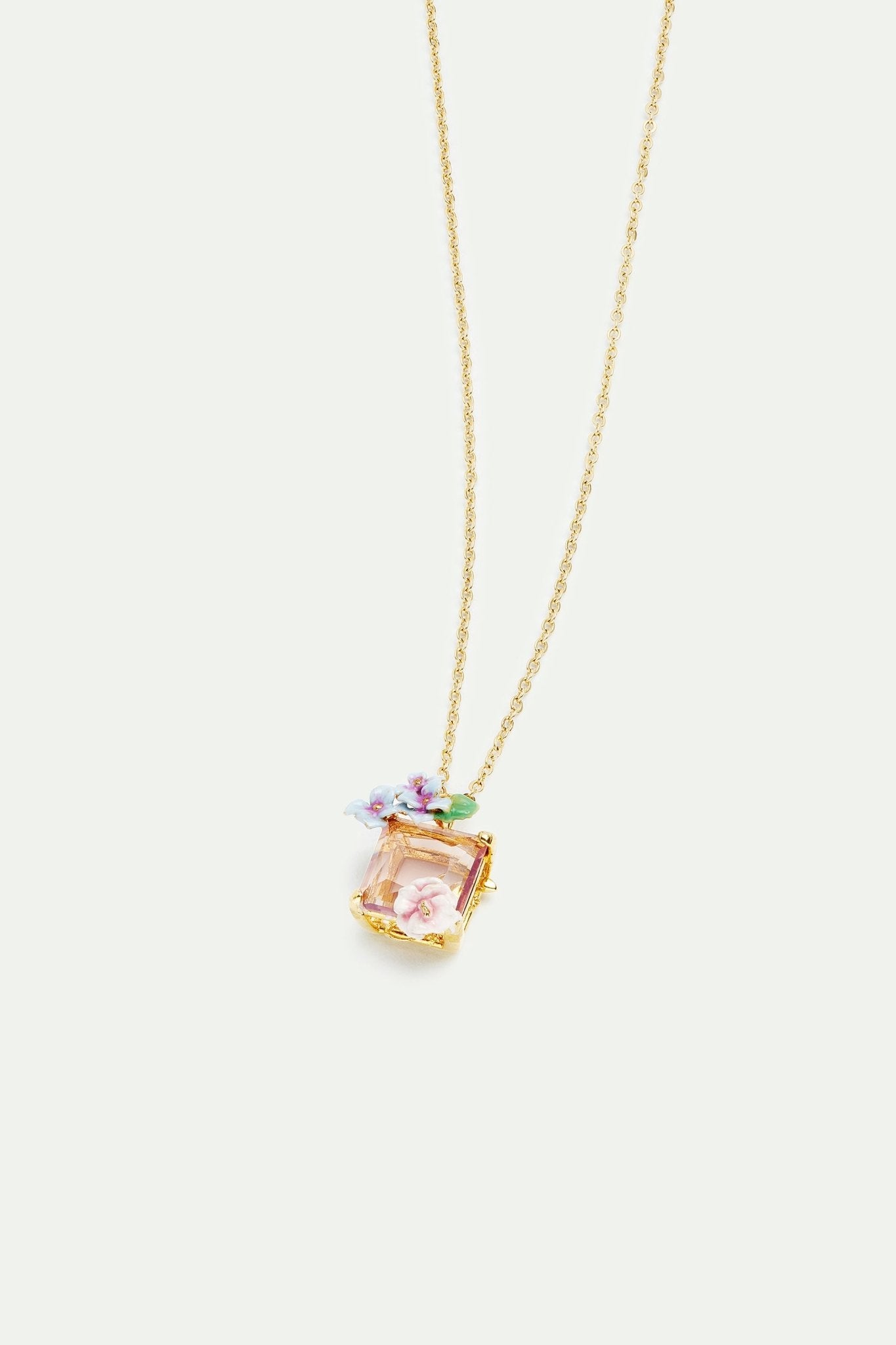 Lizard pendant necklace, pink cut stone and hydrangea | AVJH3031 - Les Nereides