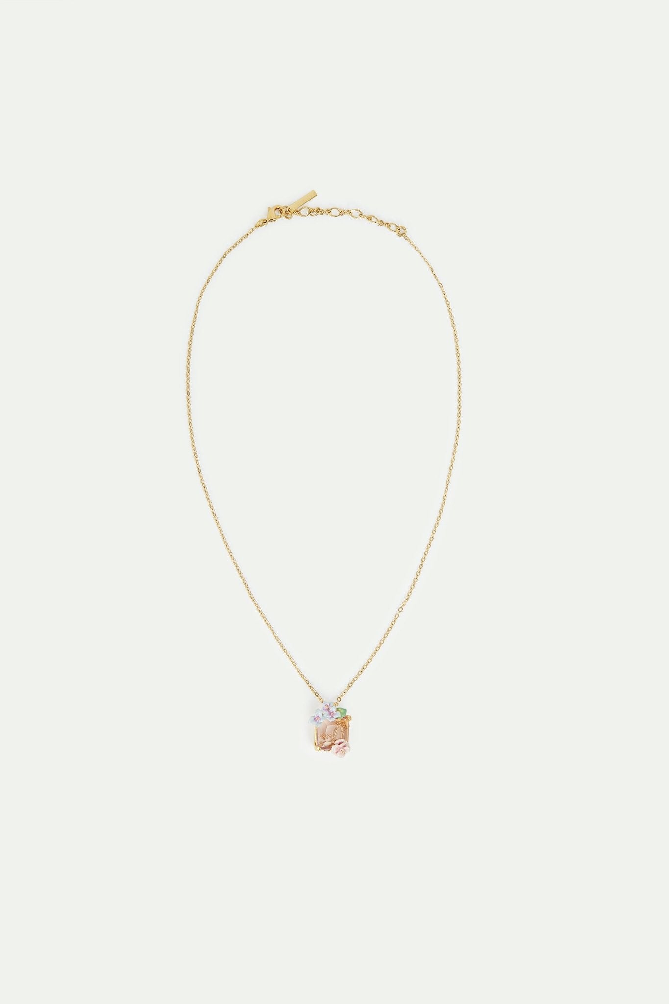 Lizard pendant necklace, pink cut stone and hydrangea | AVJH3031 - Les Nereides