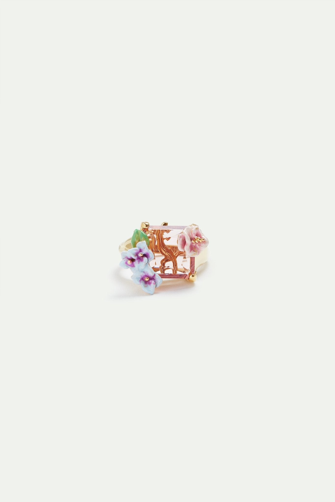 Lizard, pink cut stone and hydrangea cocktail ring | AVJH6031 - Les Nereides