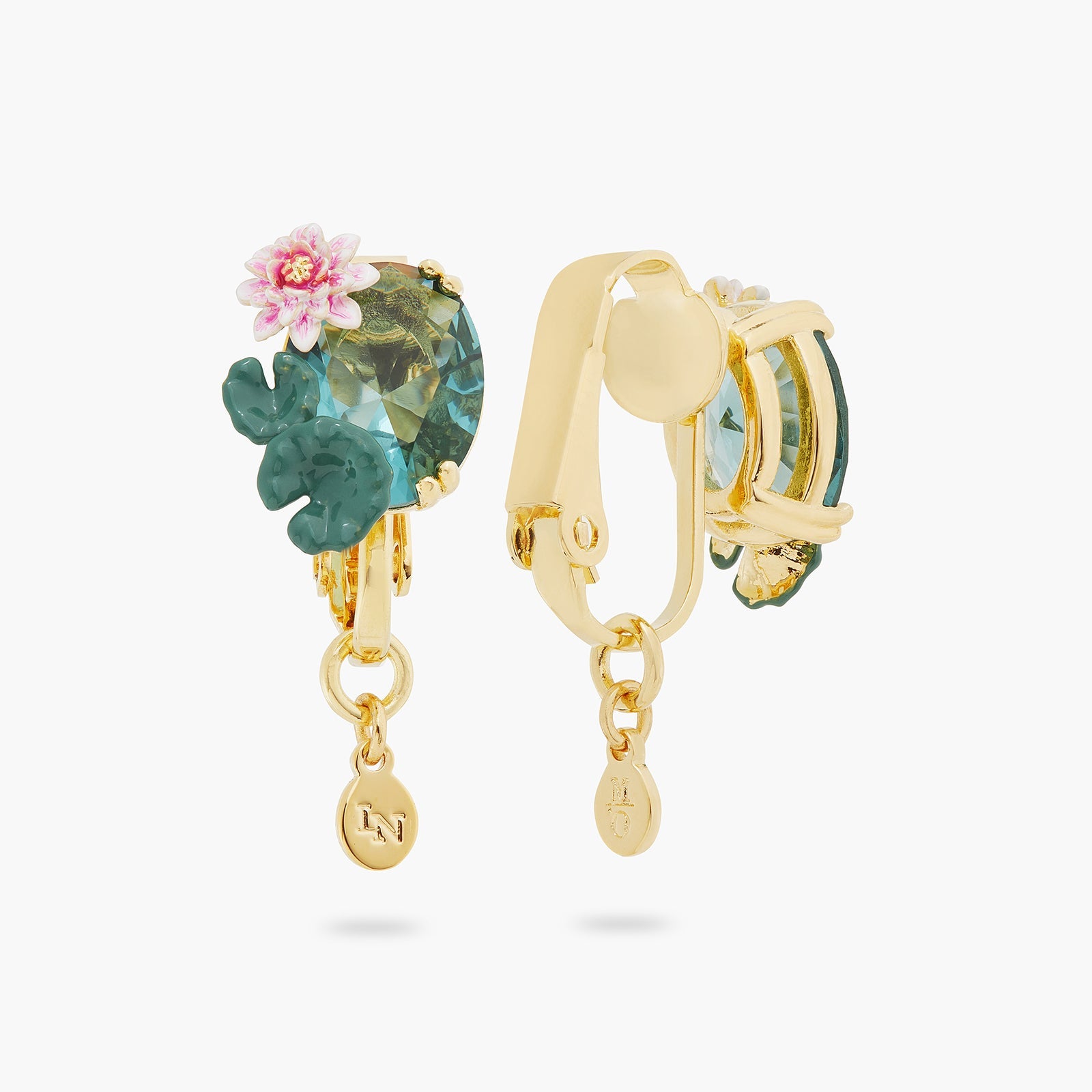Lotus Flower And Blue Stone Earrings | ATNY1091 - Les Nereides