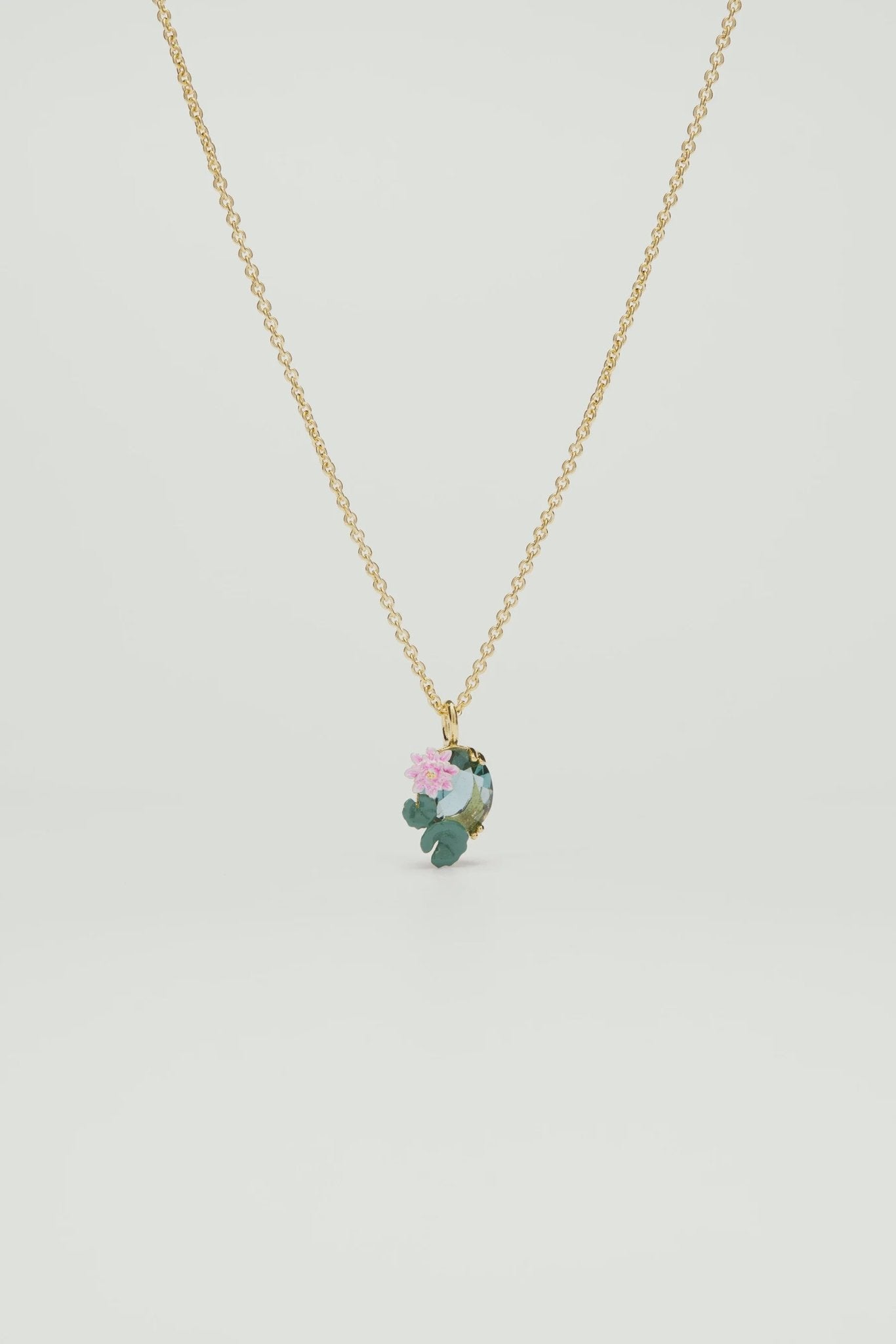 Lotus Flower And Blue Stone Pendant Necklace | ATNY3062 - Les Nereides Paris