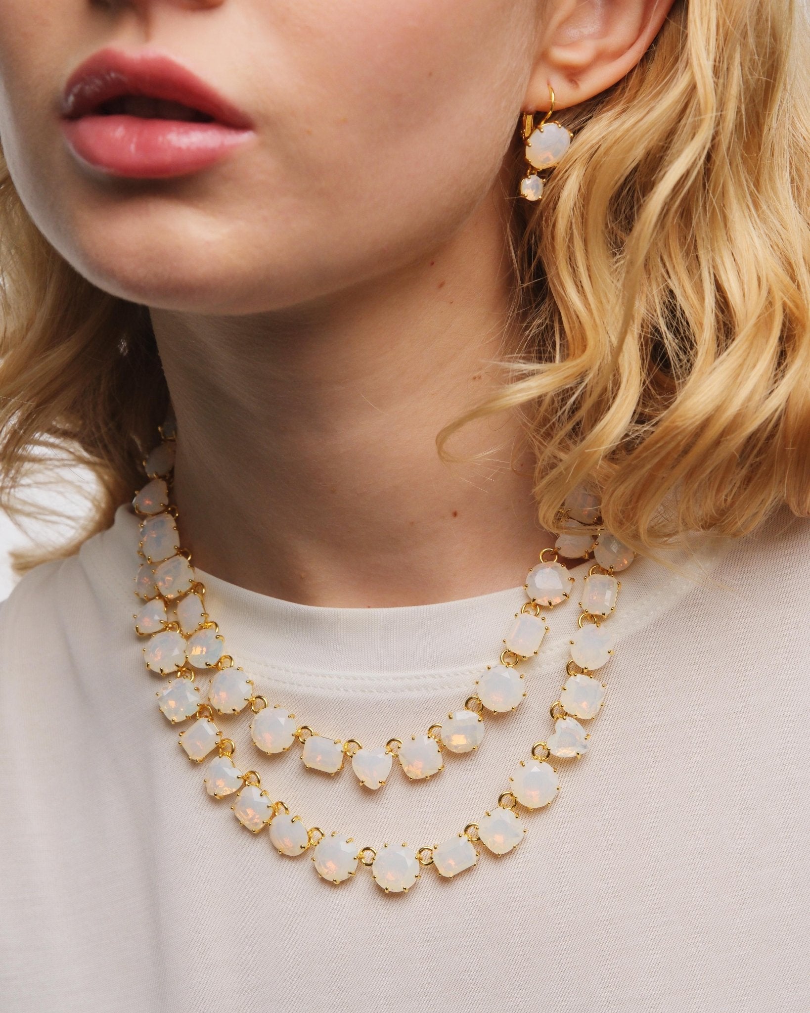Luxury Two - Row Necklace Diamantine Opalescent White | AULD3551 - Les Nereides