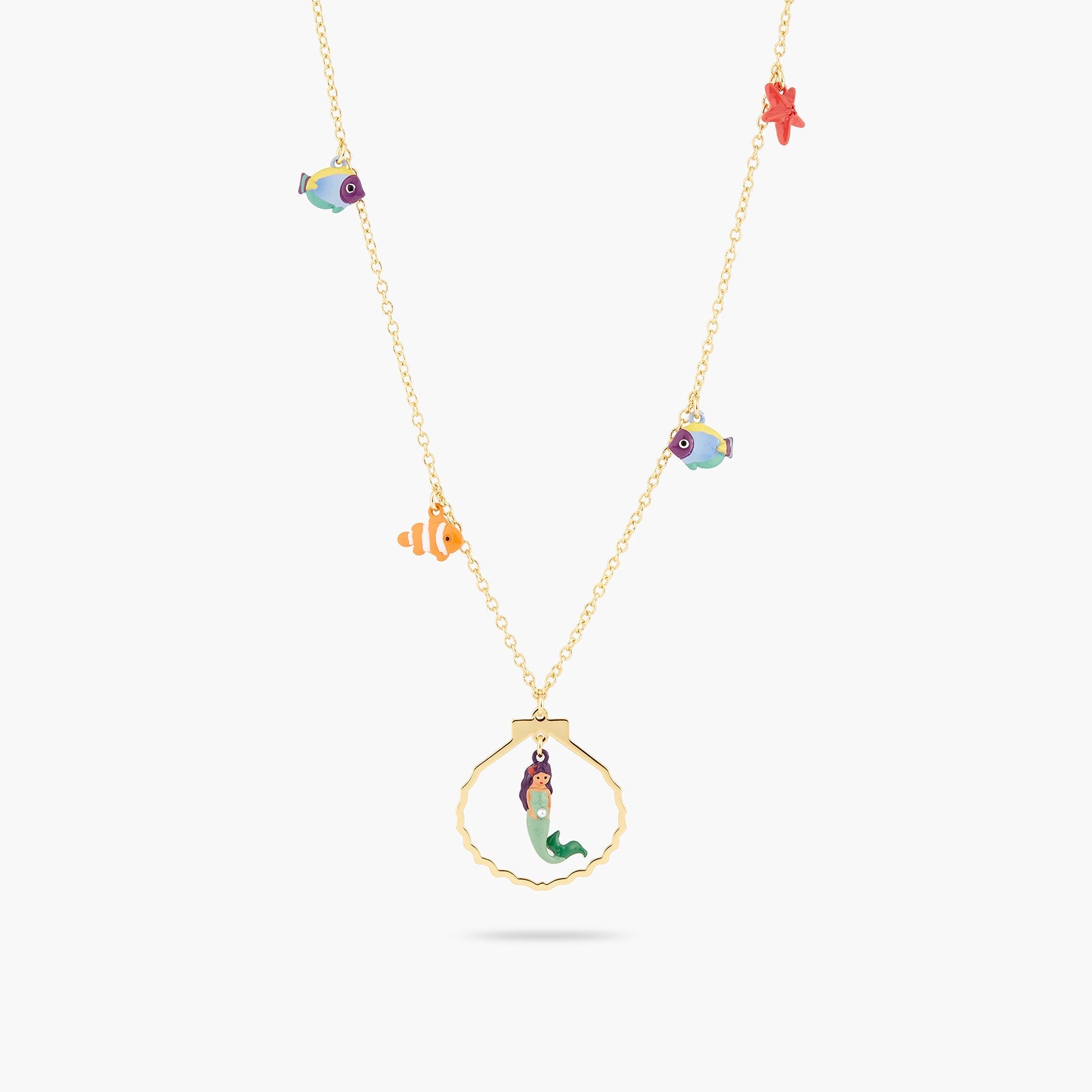 Mermaid And Fish Charm Necklace | ATOC3031 - Les Nereides