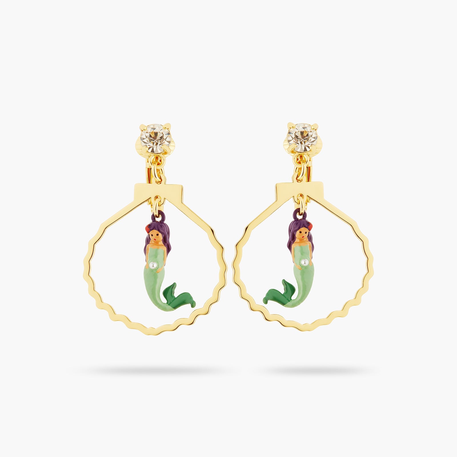 Mermaid, Cut Stone, Seashell Shape Earrings | ATOC1031 - Les Nereides