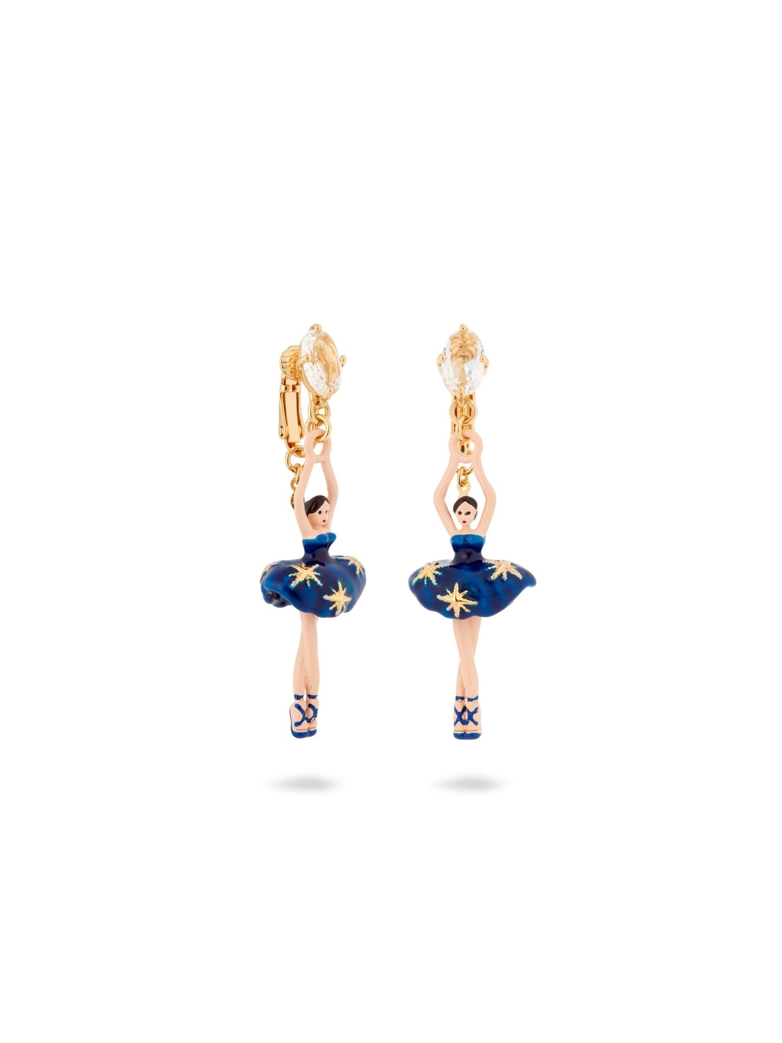 Midnight Blue Ballerina Tutu And Gold Stars Earrings | AUDD1151 - Les Nereides