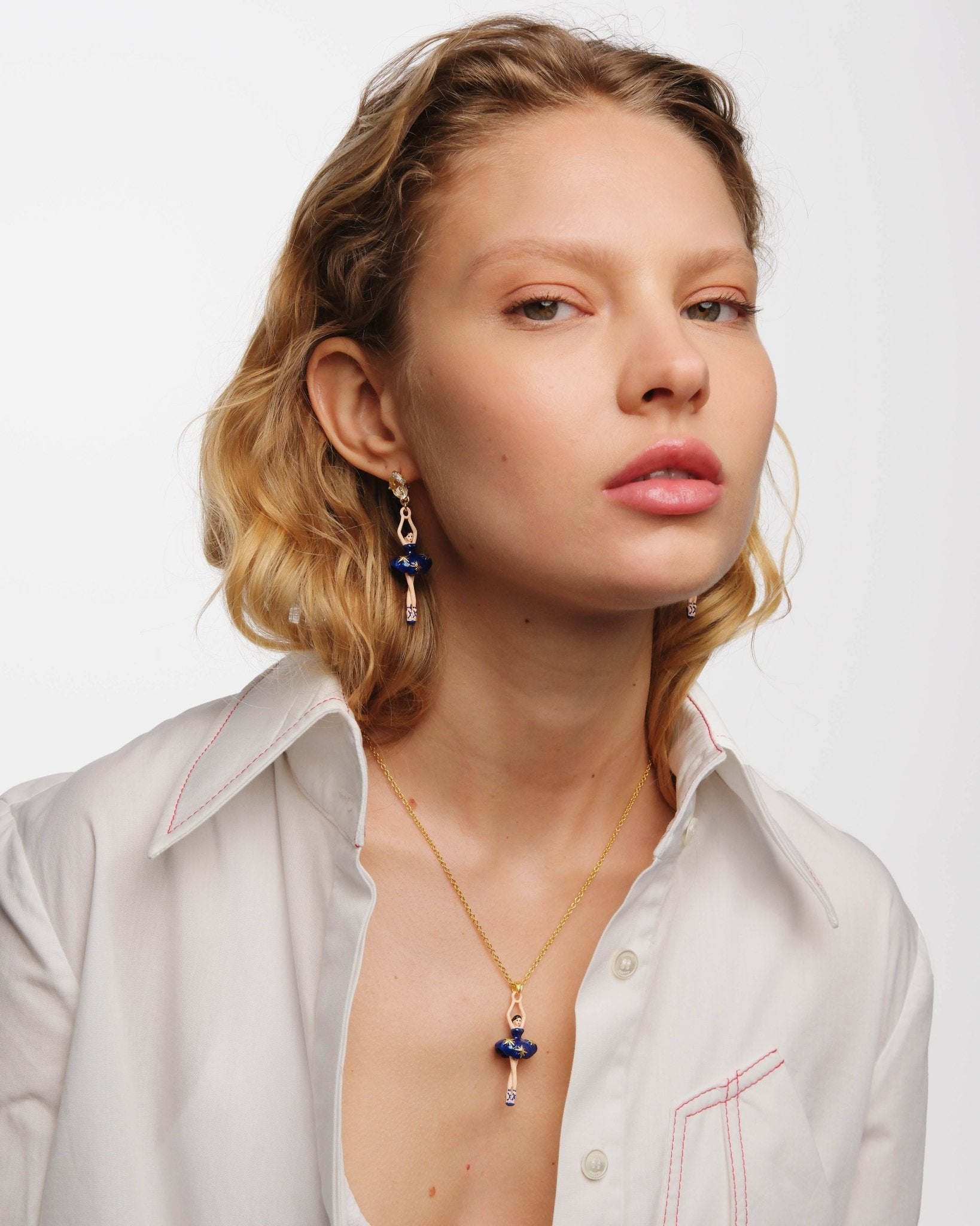 Midnight Blue Ballerina Tutu And Gold Stars Earrings | AUDD1151 - Les Nereides