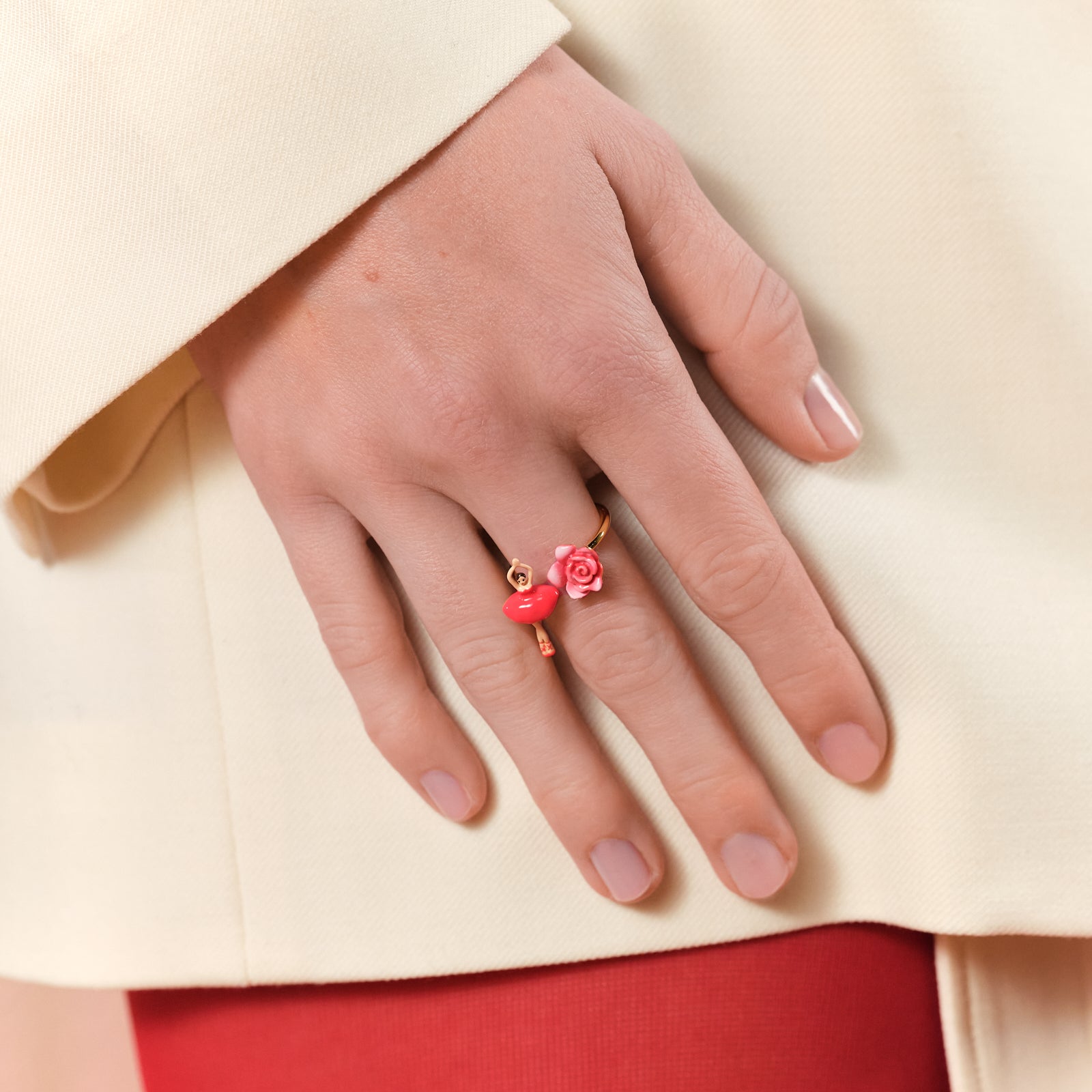 Mini pas de deux and rosebud adjustable ring | ASMDD6011 - Les Nereides