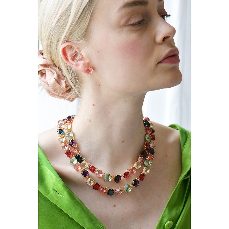 Multicoloured Two Row La Diamantine Luxurious Necklace | AKLD355 - Les Nereides