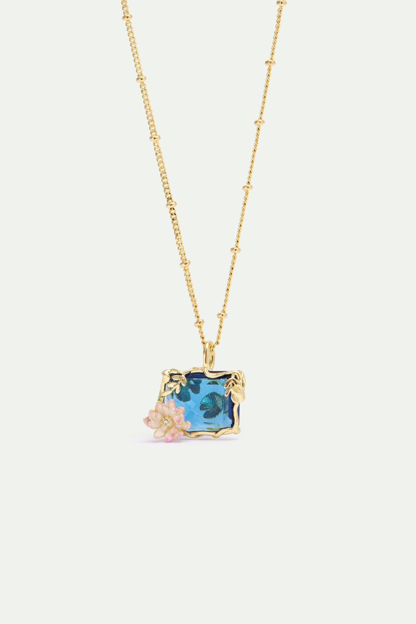 Necklace With Blue And Pink Water Lily Pendant | AXON3031 - Les Nereides