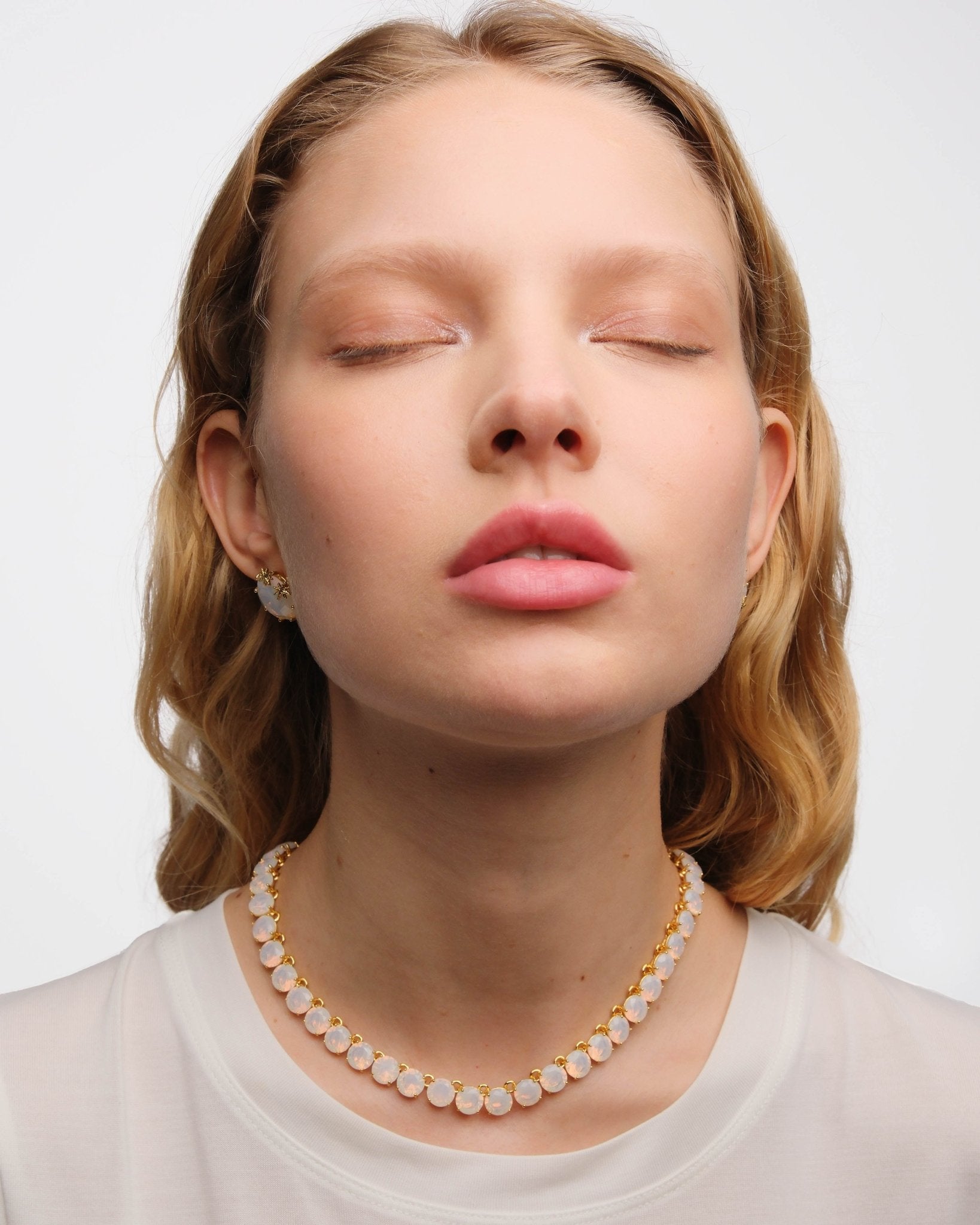 Opalescent White Diamantine Round Stone Choker Necklace | AULD3321 - Les Nereides