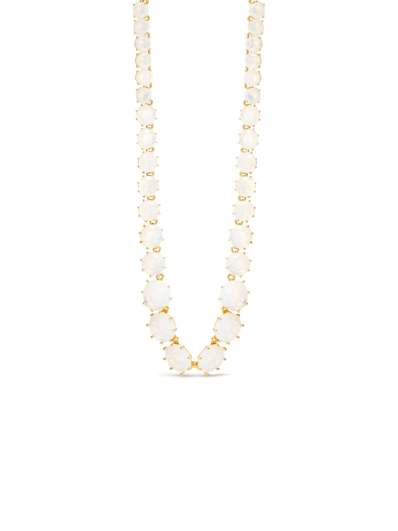 Opalescent White Diamantine Round Stone Long Necklace | AULD3511 - Les Nereides