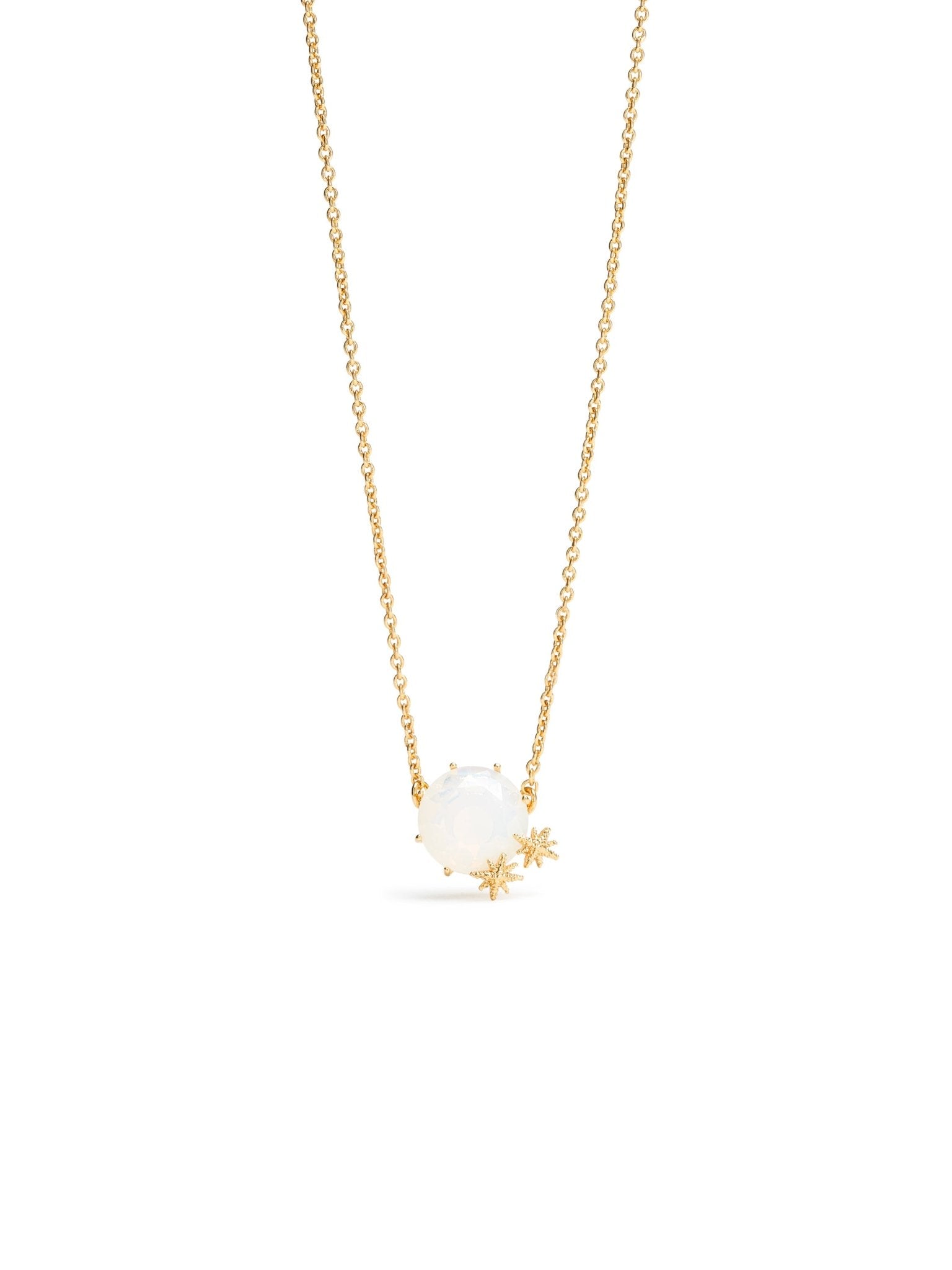 Opalescent White Diamantine Round Stone Pendant Necklace And Fine Stars | AULD3012 - Les Nereides