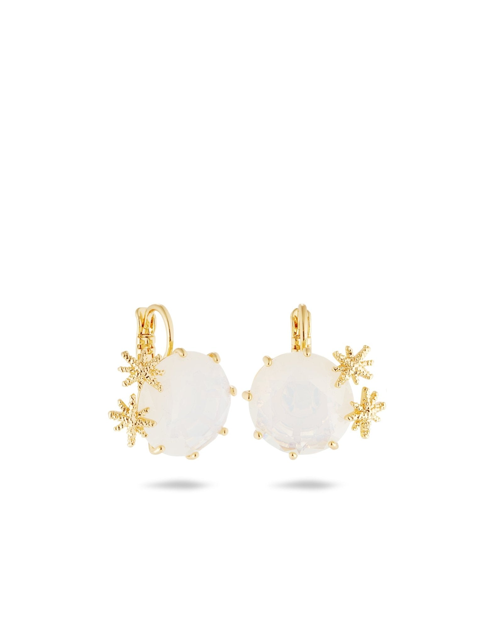 Opalescent White Diamantine Round Stone Sleeper Earrings And Fine Stars | AULD1402 - Les Nereides
