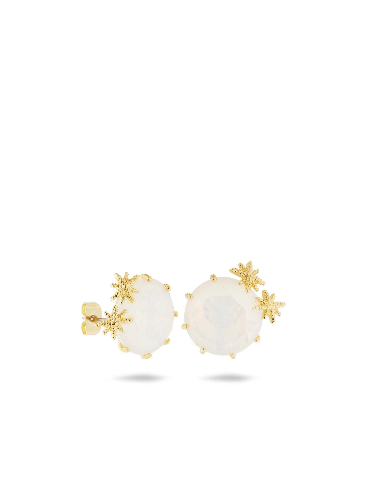 Opalescent White Diamantine Round Stone Sleeper Earrings And Fine Stars | AULD1402 - Les Nereides