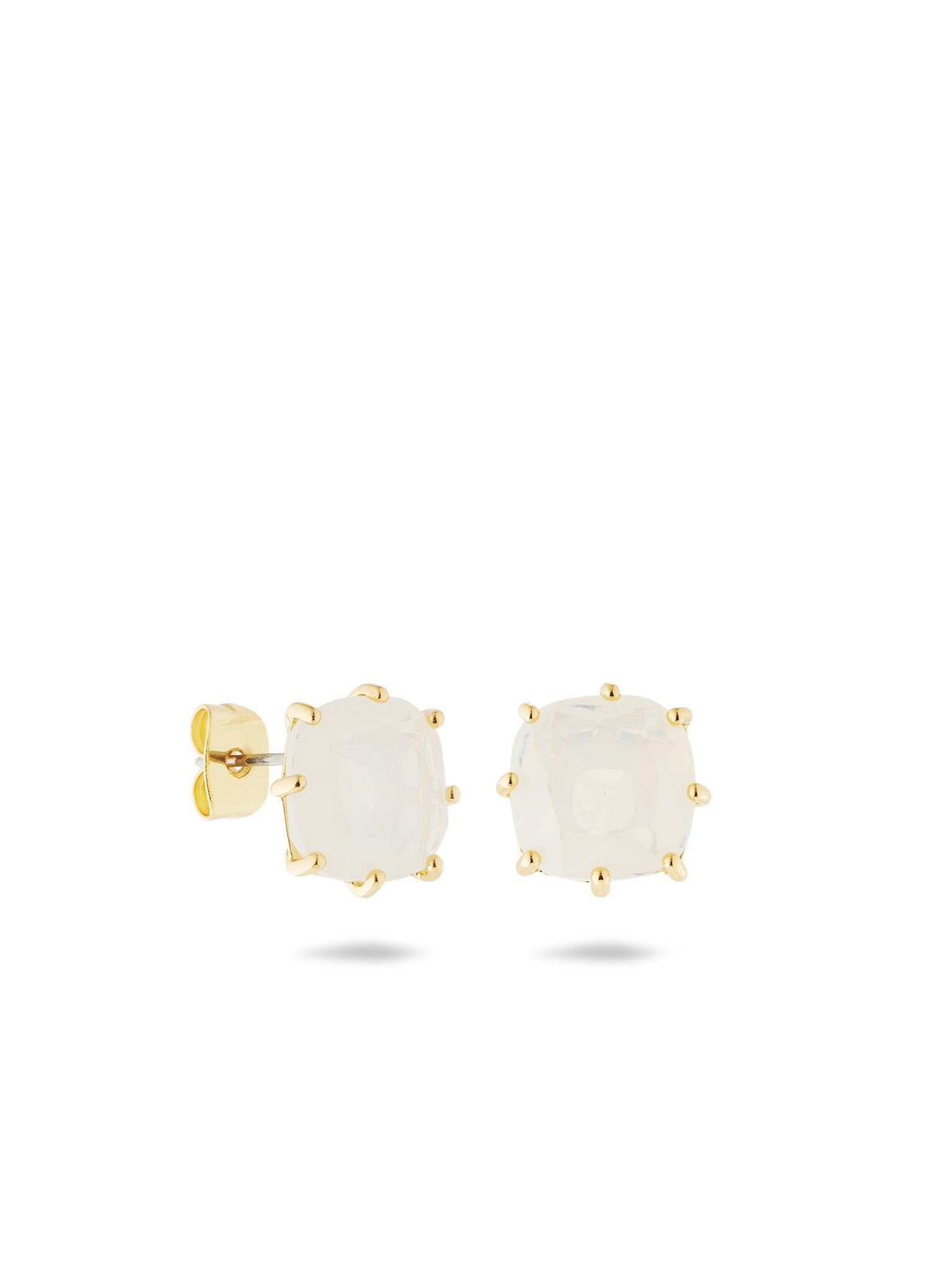 Opalescent White Diamantine Square Stone Earrings | AULD1011 - Les Nereides