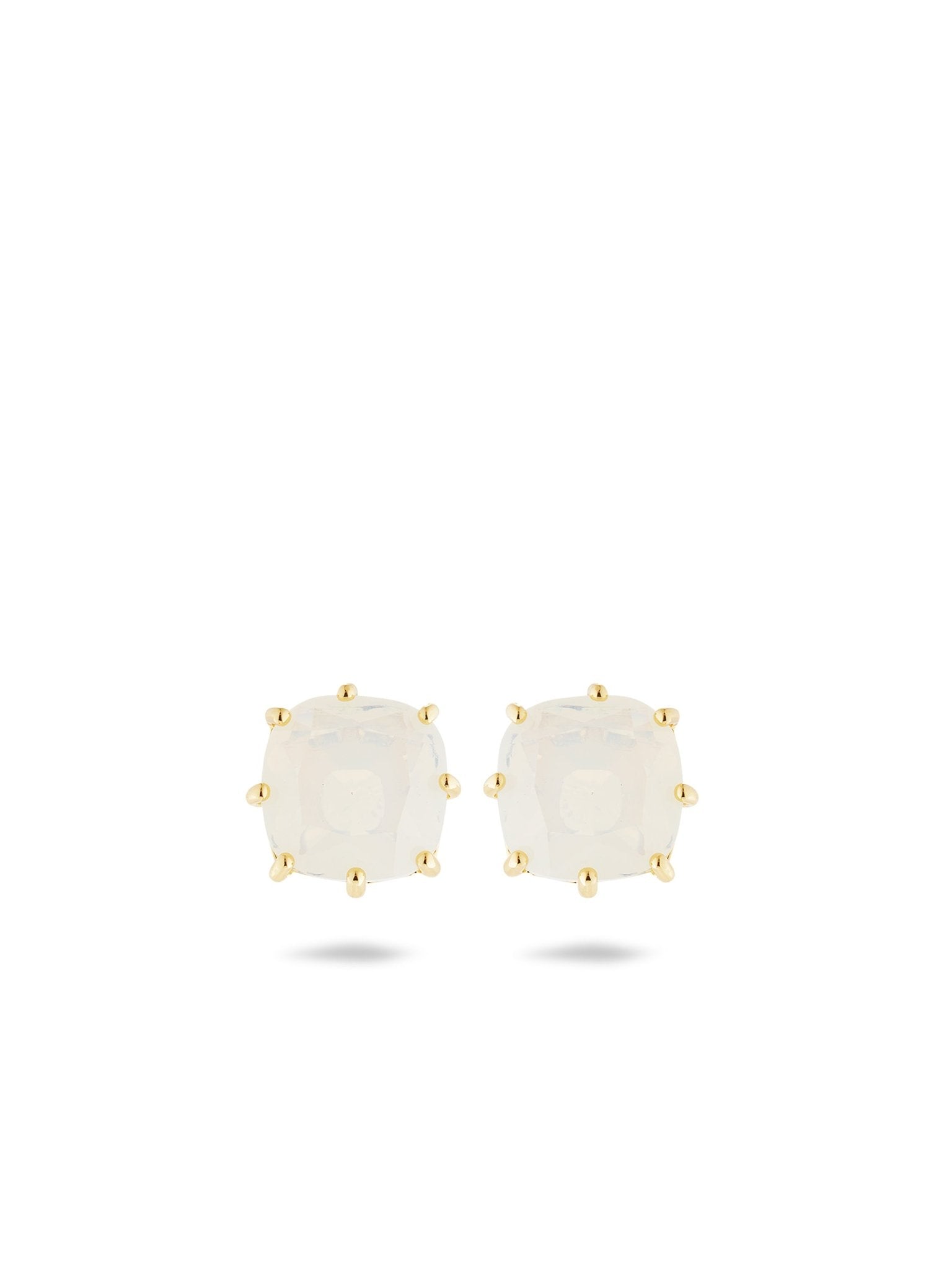 Opalescent White Diamantine Square Stone Earrings | AULD1011 - Les Nereides
