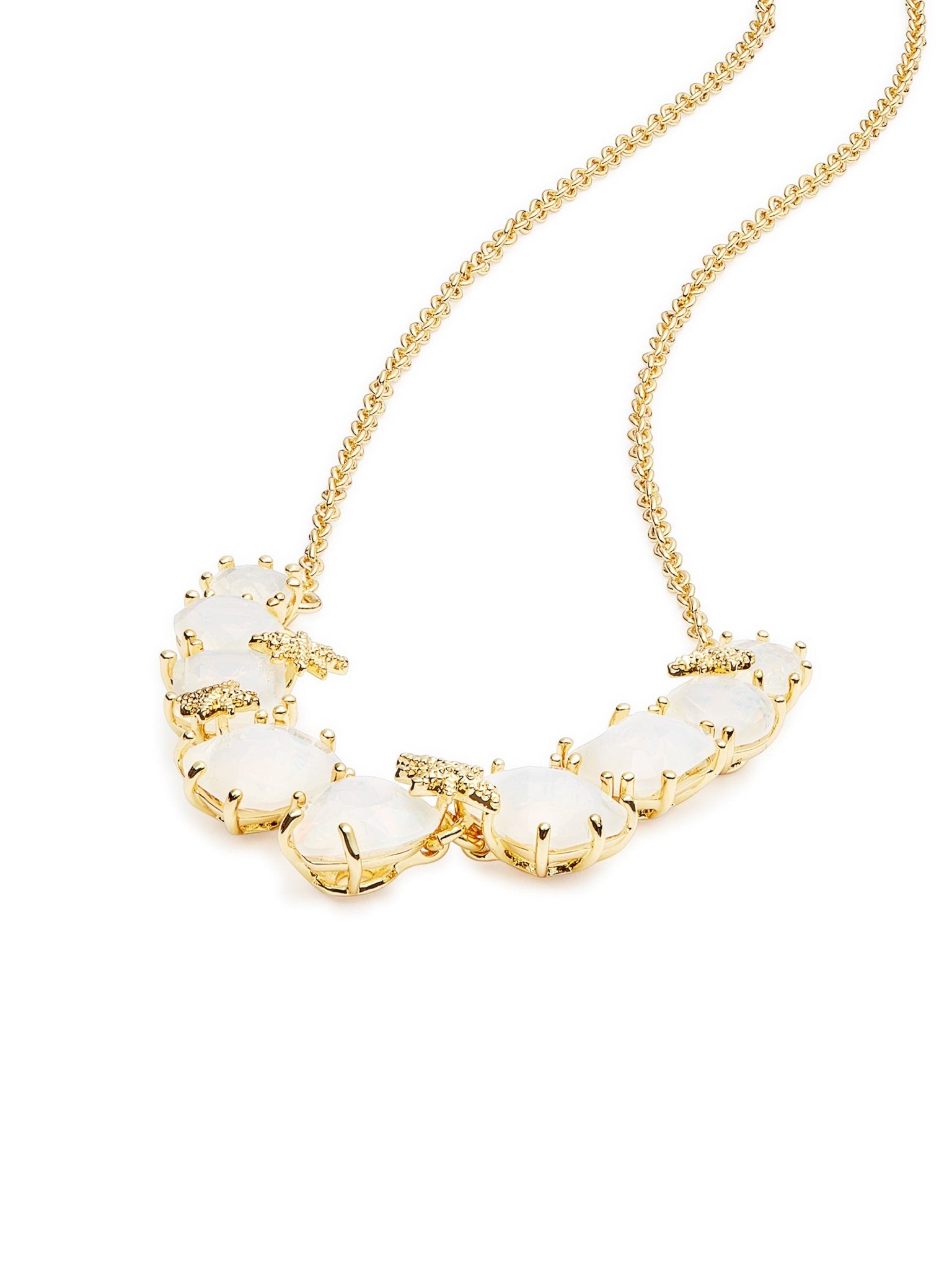 Opalescent White Diamantine Thin Necklace With Nine Stones And Fine Stars | AULD3182 - Les Nereides