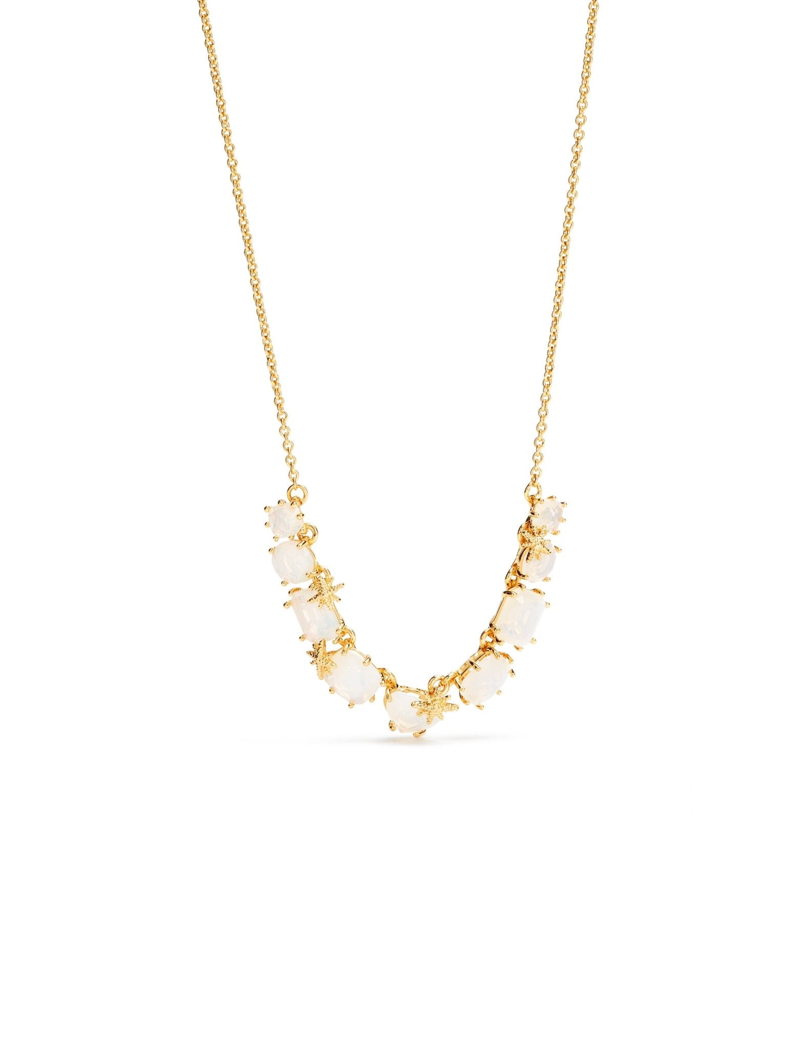 Opalescent White Diamantine Thin Necklace With Nine Stones And Fine Stars | AULD3182 - Les Nereides