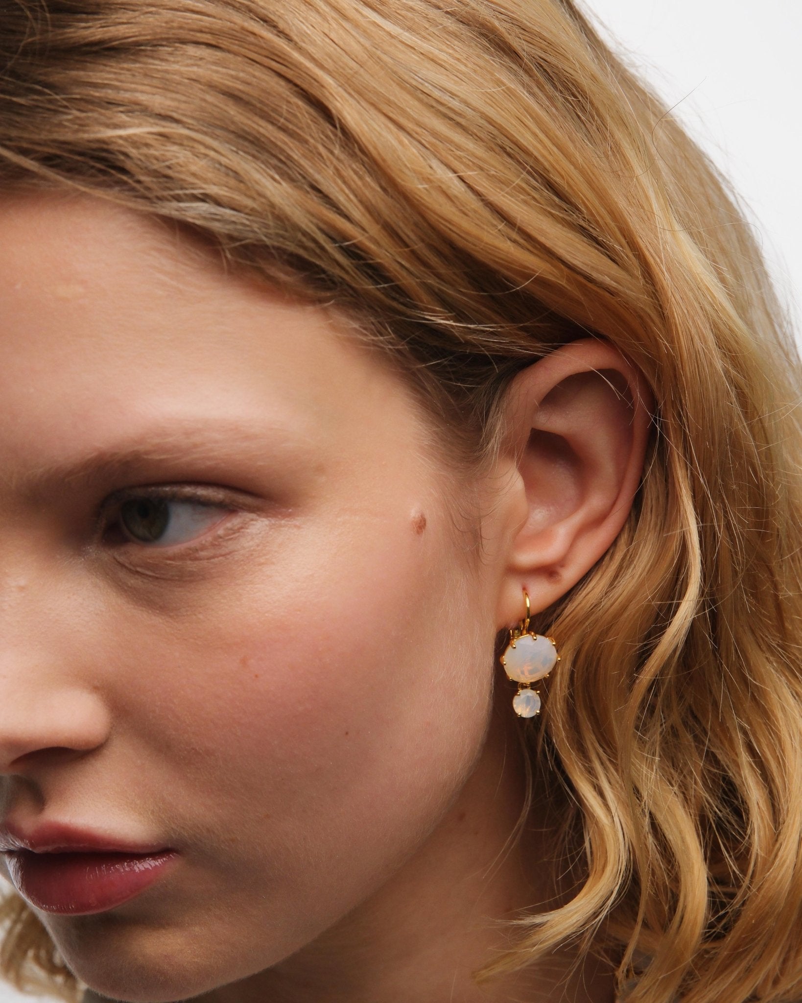 Opalescent White Diamantine Two - Stone Earrings | AULD1261 - Les Nereides