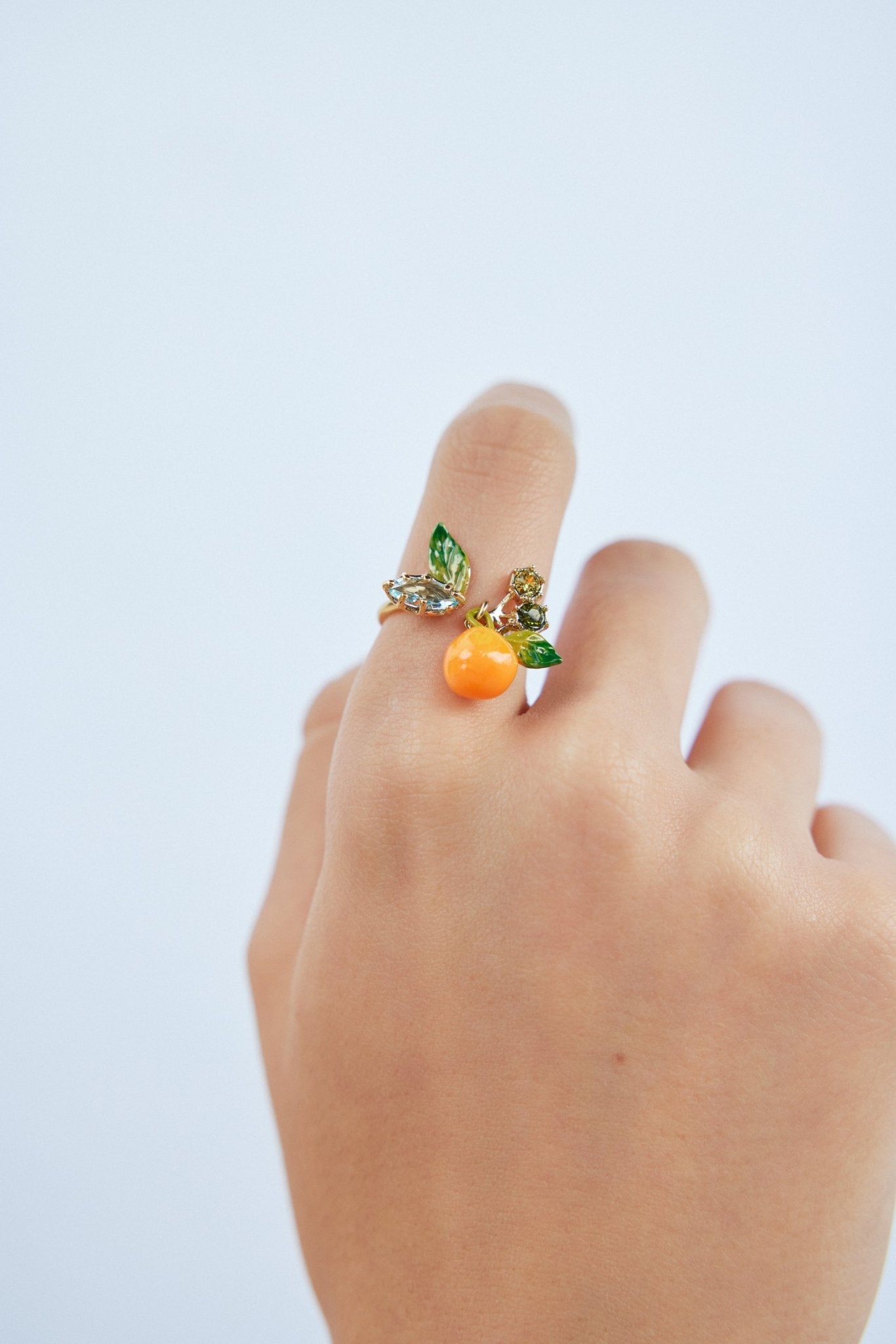 Orange Adjustable Ring With Blue And Green Stones | AXJP6061 - Les Nereides