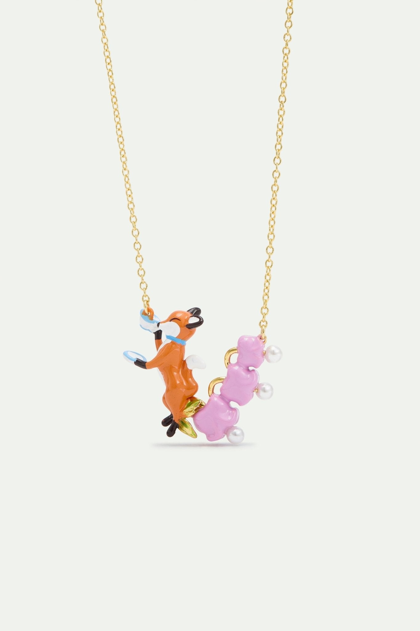 Orange Fox Bib Necklace With Pink Flowers | AXFB3011 - Les Nereides