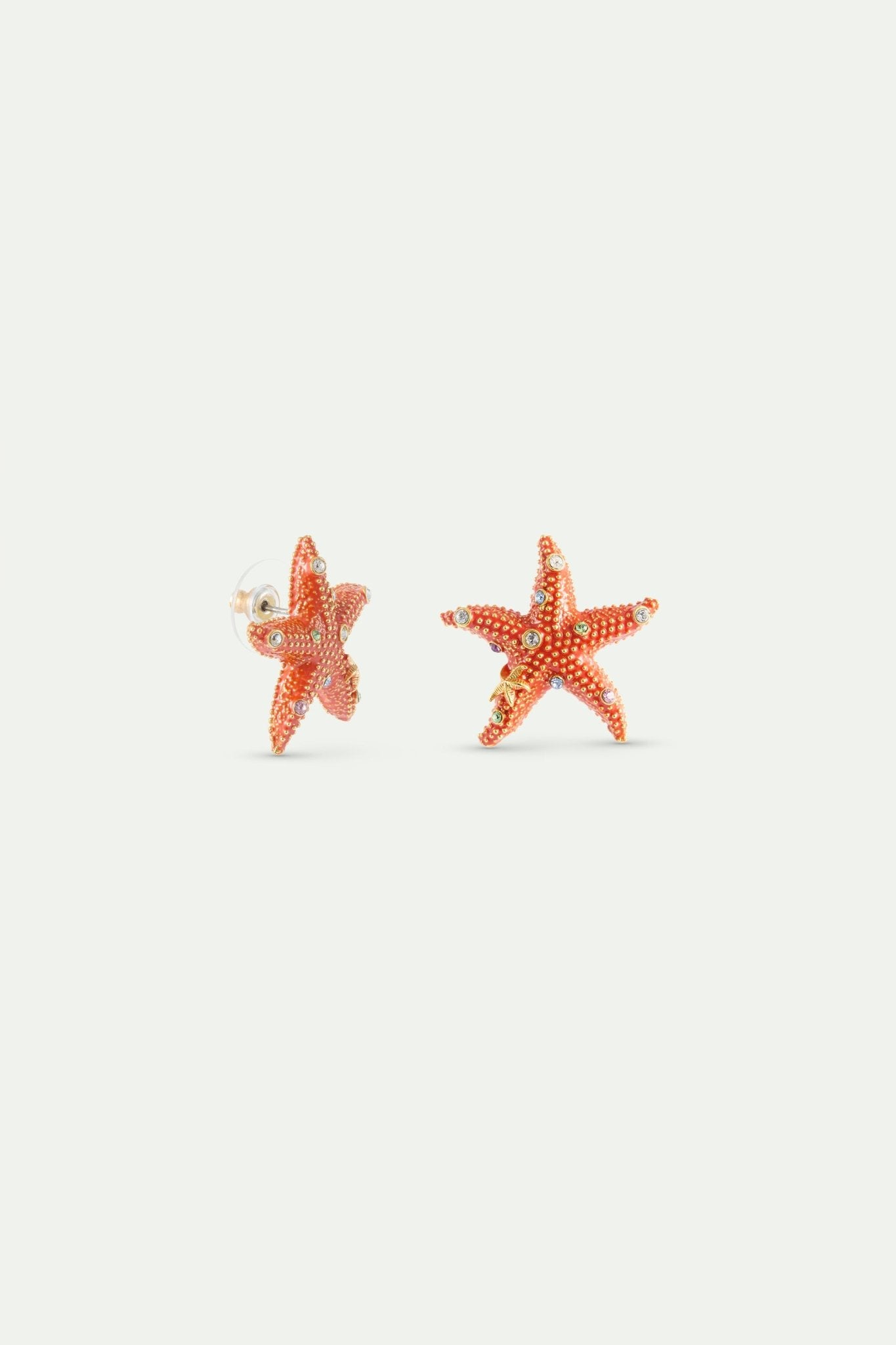 Orange Starfish And Multicoloured Crystal Earrings | AXMO1071 - Les Nereides