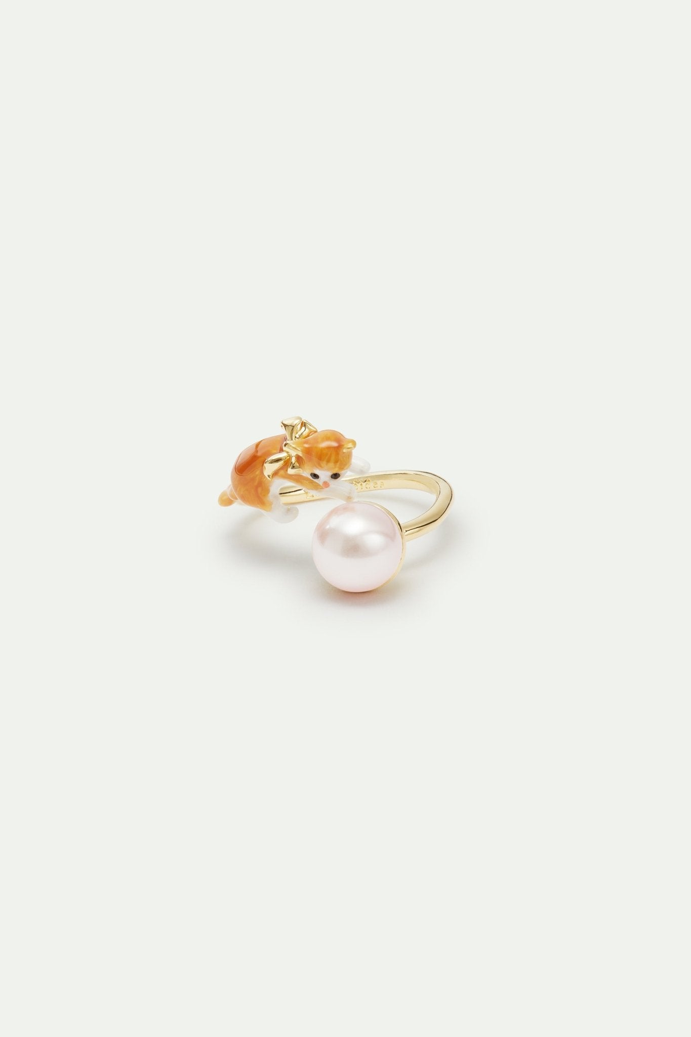 Orange tabby kitten and cultured pearl adjustable ring | AVCF6011 - Les Nereides