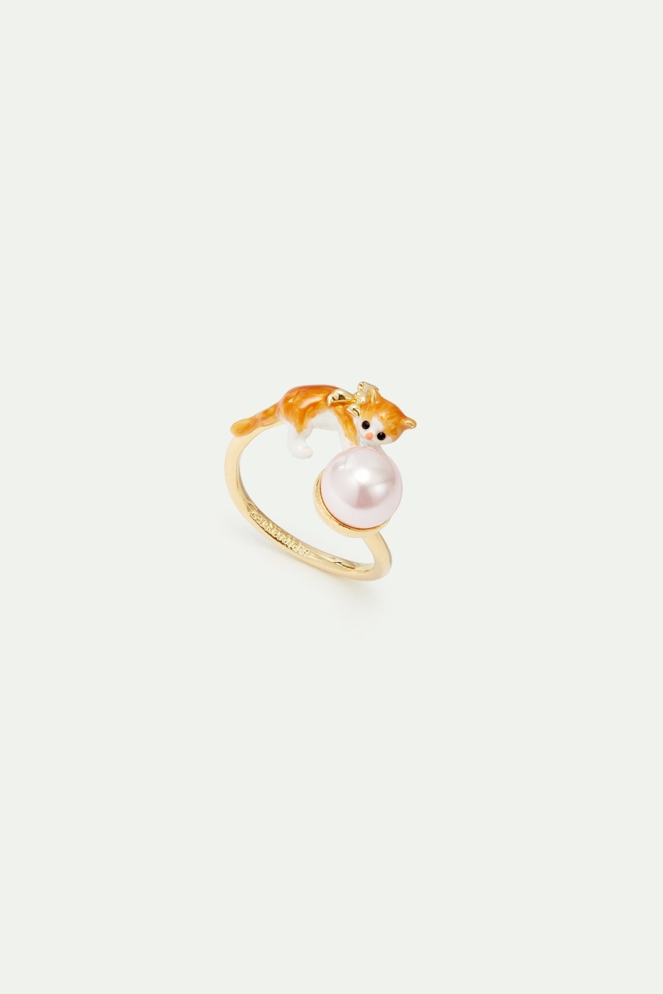 Orange tabby kitten and cultured pearl adjustable ring | AVCF6011 - Les Nereides
