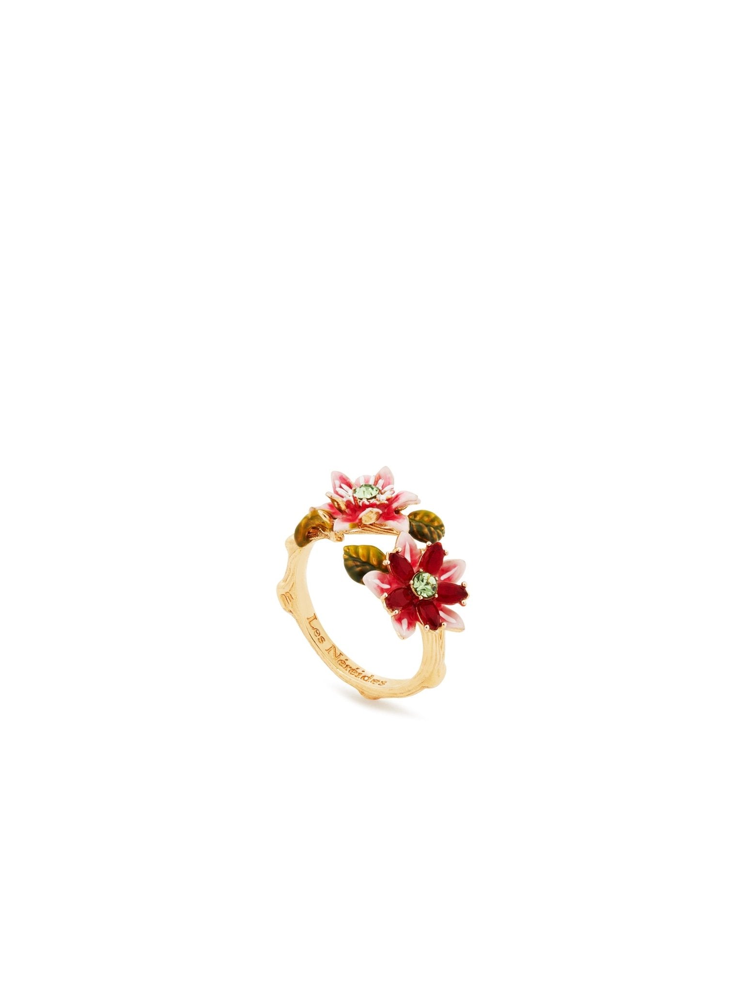Passion Flower And Crystal Flower Adjustable Ring | AUVI6011 - Les Nereides