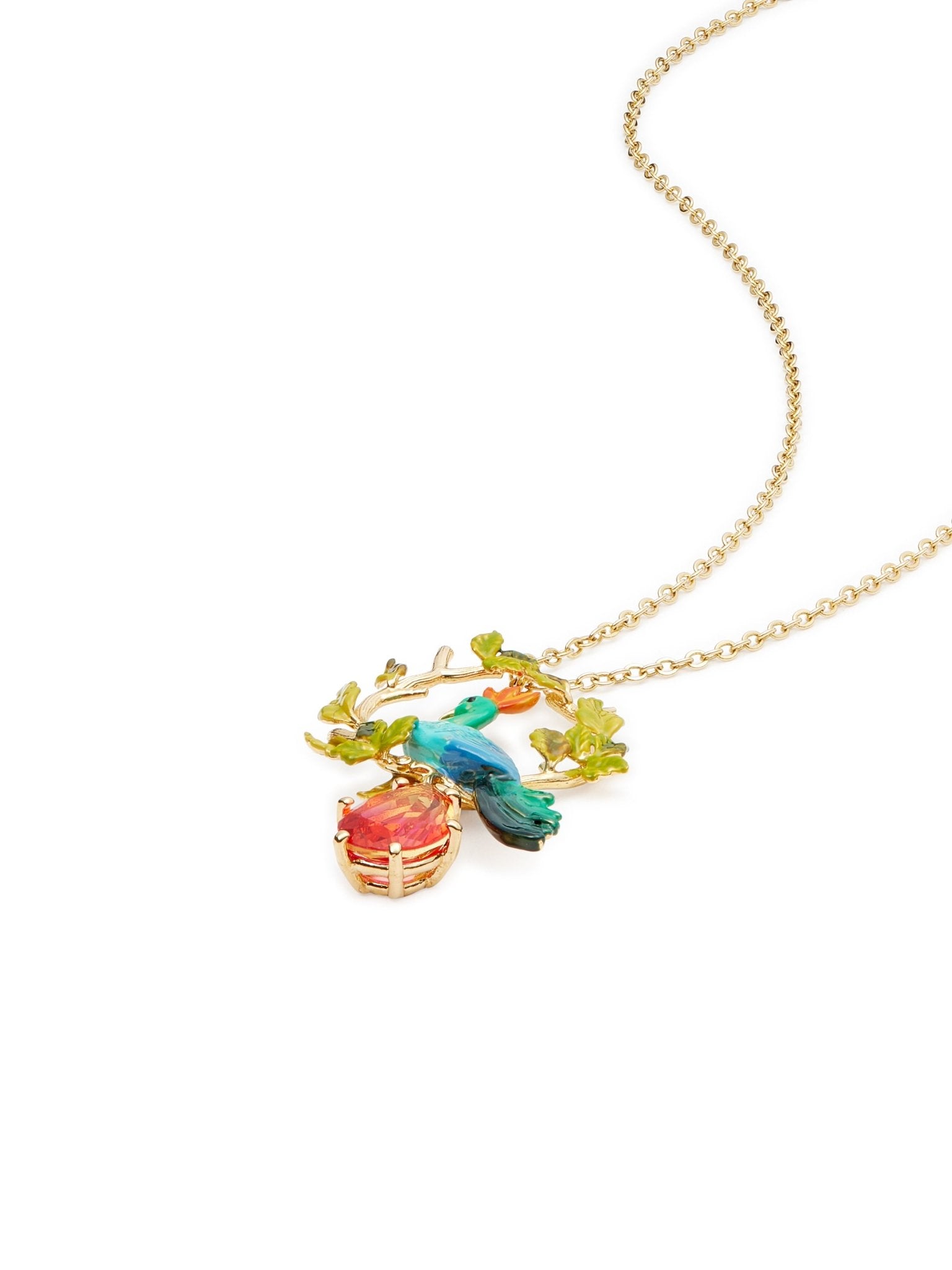 Peacock And Faceted Crystal Pear Pendant Necklace | AUVI3041 - Les Nereides