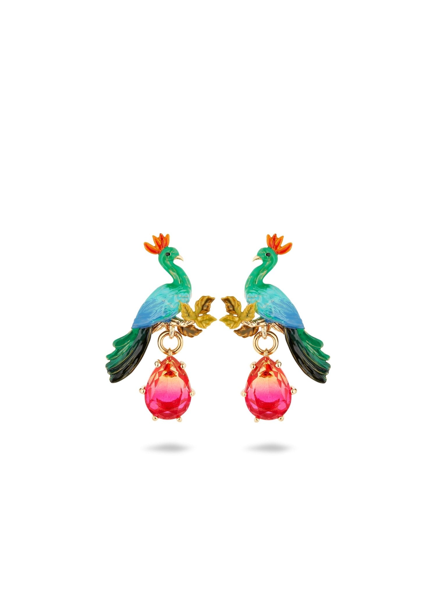 Peacock And Faceted Crystal Pear Post Earrings | AUVI1041 - Les Nereides