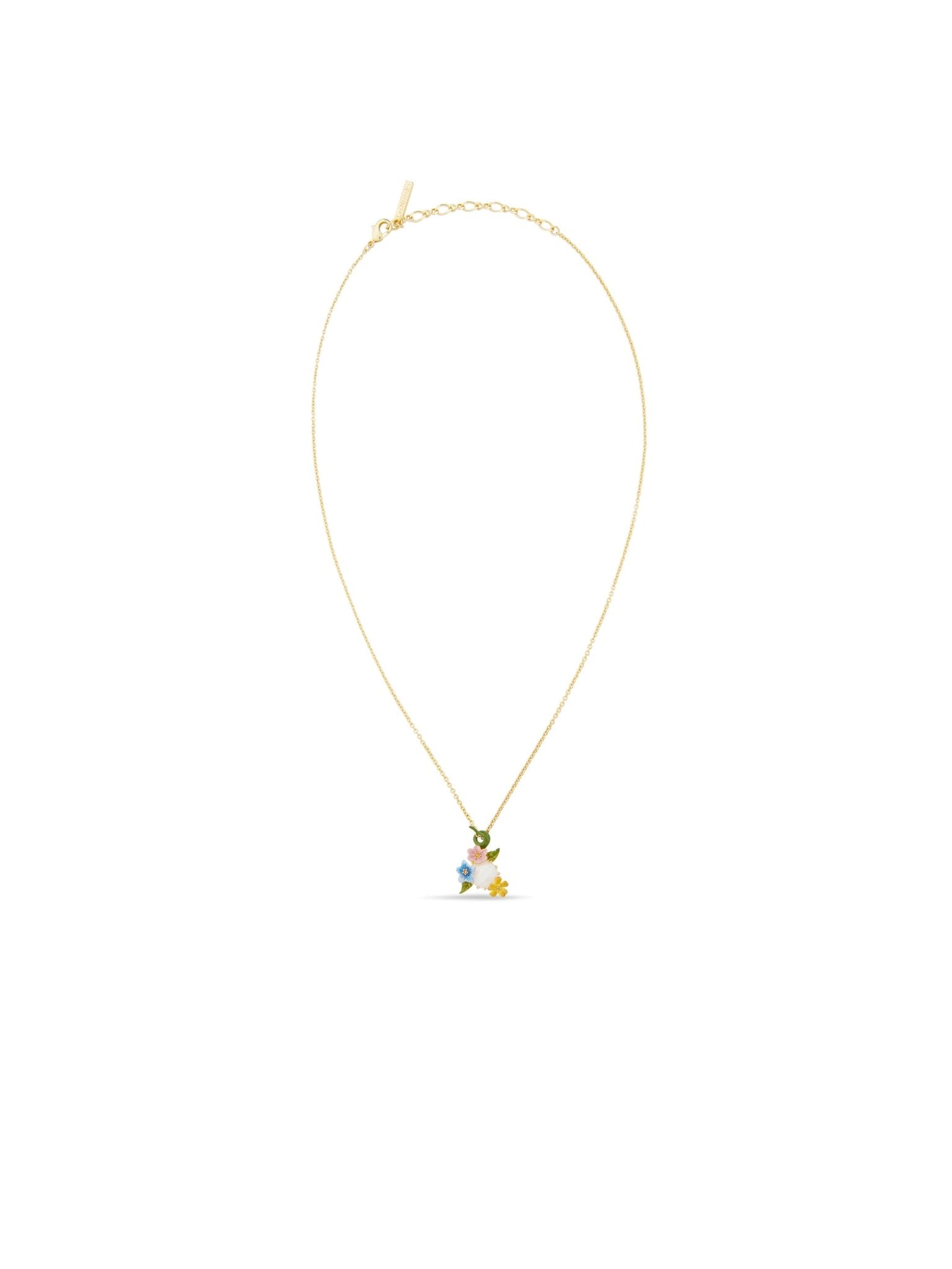 Pendant Necklace With 3 Colourful Jasmine Flowers And Faceted Stone | AUTR3031 - Les Nereides