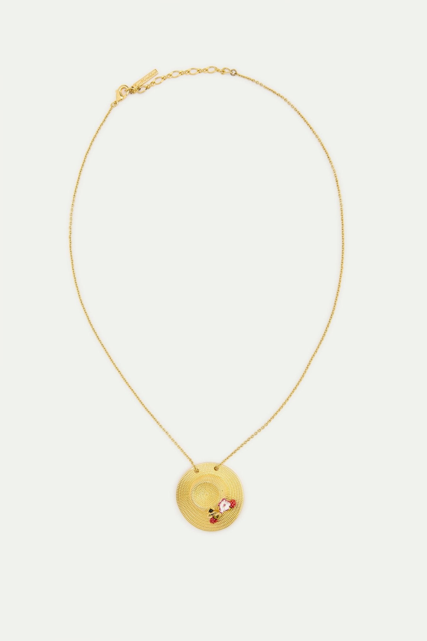 Pendant Necklace With Gold Hat, Cosmos, Bee, Raspberry And Pink Crystal | AXAM3031 - Les Nereides