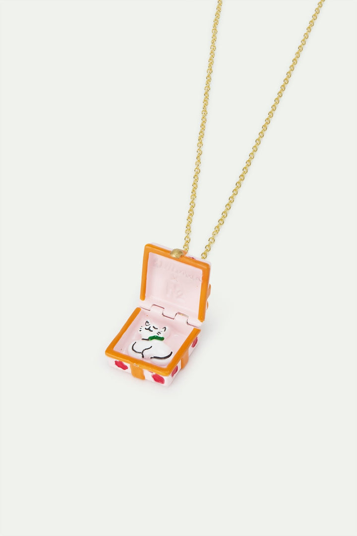Pendant Necklace With Pink Gift Box, Red Flower And Orange Bow | AWWI3031 - Les Nereides