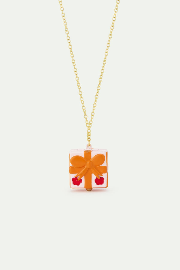 Pendant Necklace With Pink Gift Box, Red Flower And Orange Bow | AWWI3031 - Les Nereides