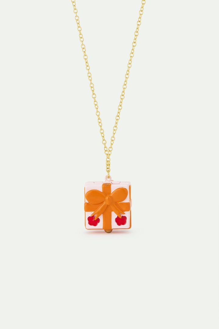 Pendant Necklace With Pink Gift Box, Red Flower And Orange Bow | AWWI3031 - Les Nereides